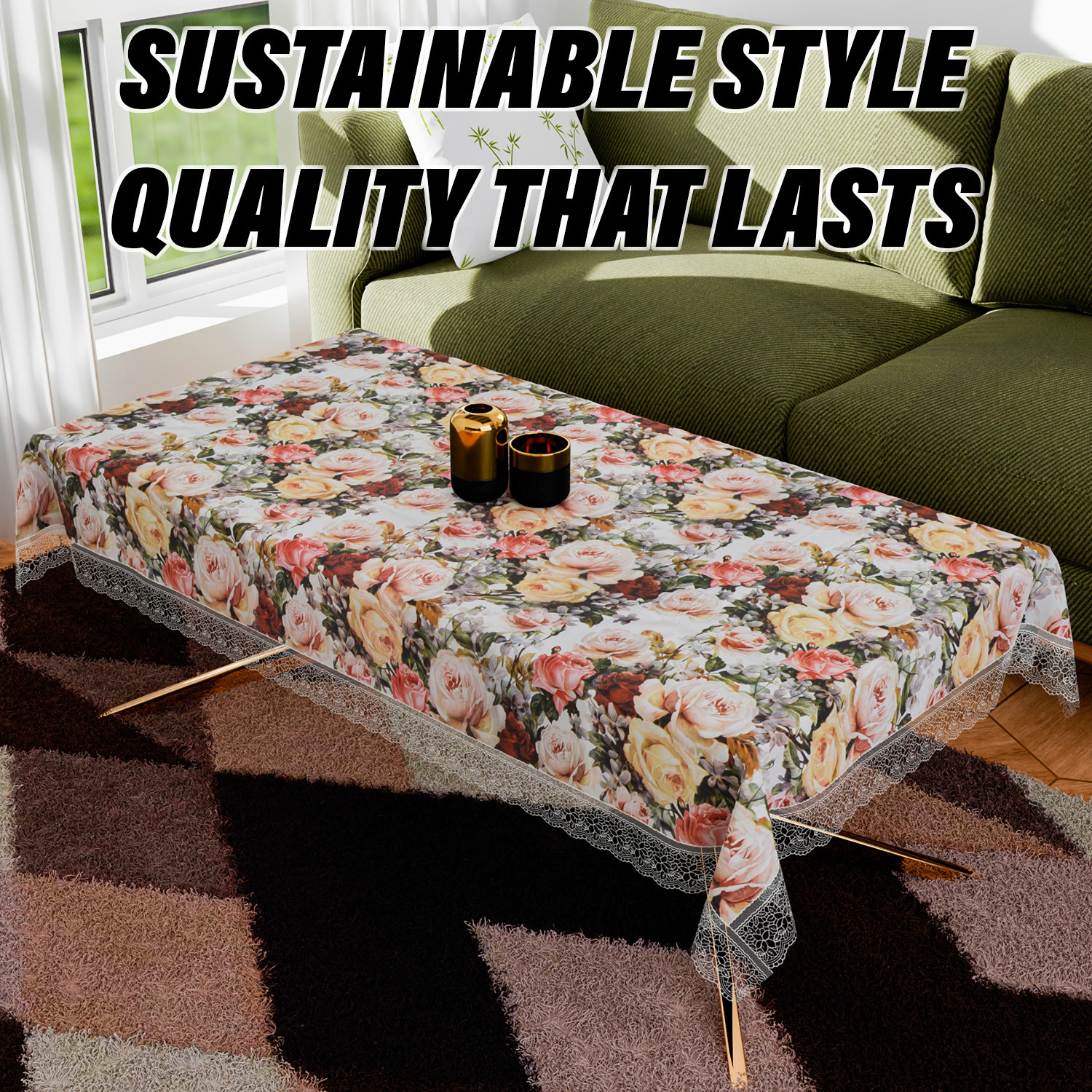 Kuber Industries Center Table Cover  PVC Table Cloth Cover  4 Seater Table Cloth  Rose Table Cover  Table Protector  Table Cover for Center Table  40x60 Inch  CTC  White