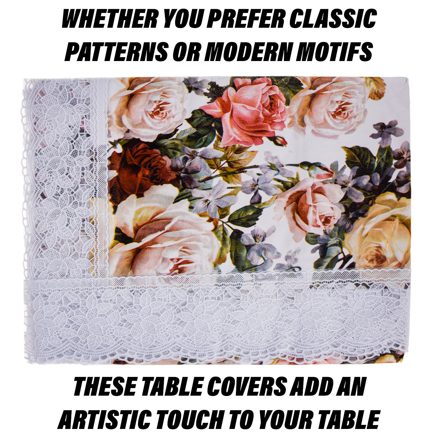 Kuber Industries Center Table Cover | PVC Table Cloth Cover | 4 Seater Table Cloth | Rose Table Cover | Table Protector | Table Cover for Center Table | 40x60 Inch | CTC | White