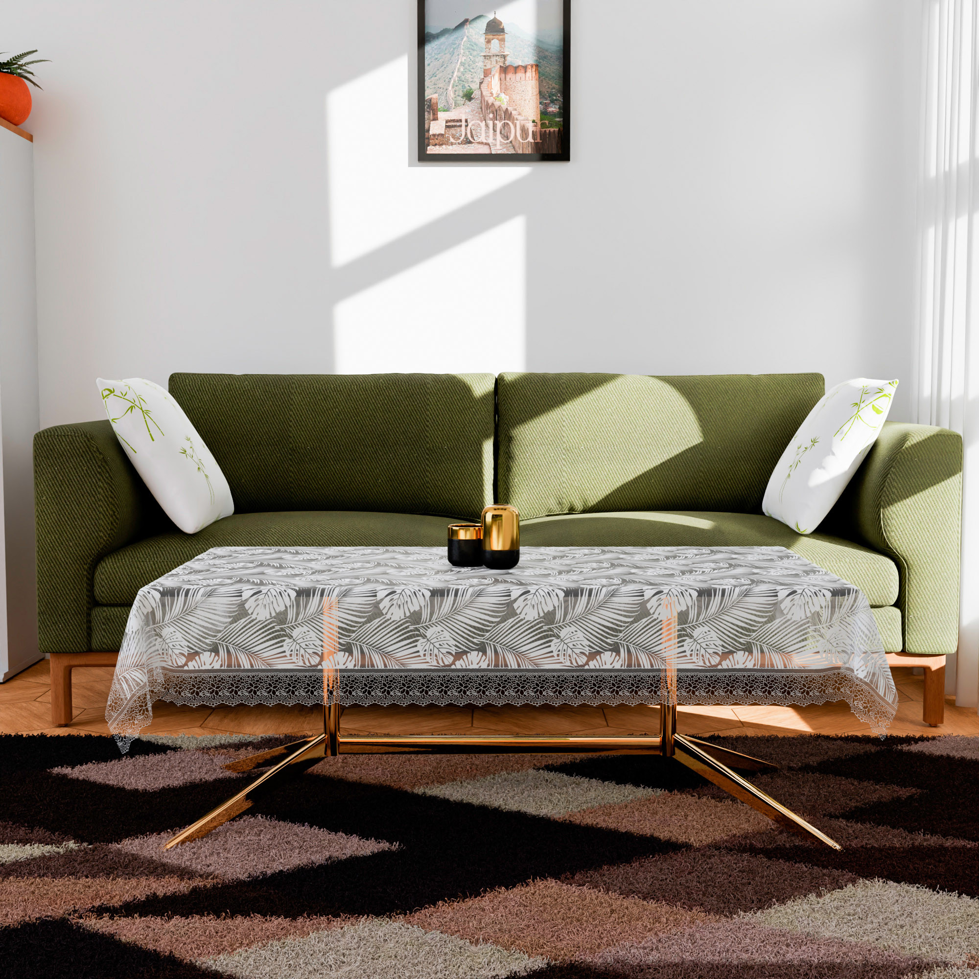 Kuber Industries Center Table Cover  PVC Table Cloth Cover  4 Seater Table Cloth  Self Leaf Table Cover  Table Protector  Table Cover for Center Table  40x60 Inch  CTC  White