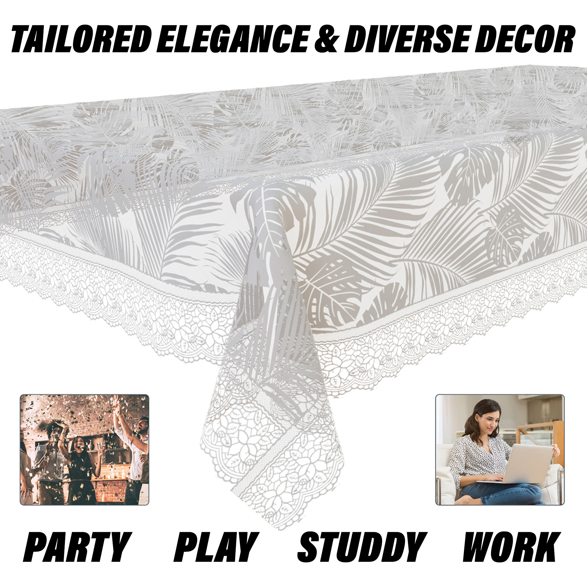 Kuber Industries Center Table Cover  PVC Table Cloth Cover  4 Seater Table Cloth  Self Leaf Table Cover  Table Protector  Table Cover for Center Table  40x60 Inch  CTC  White