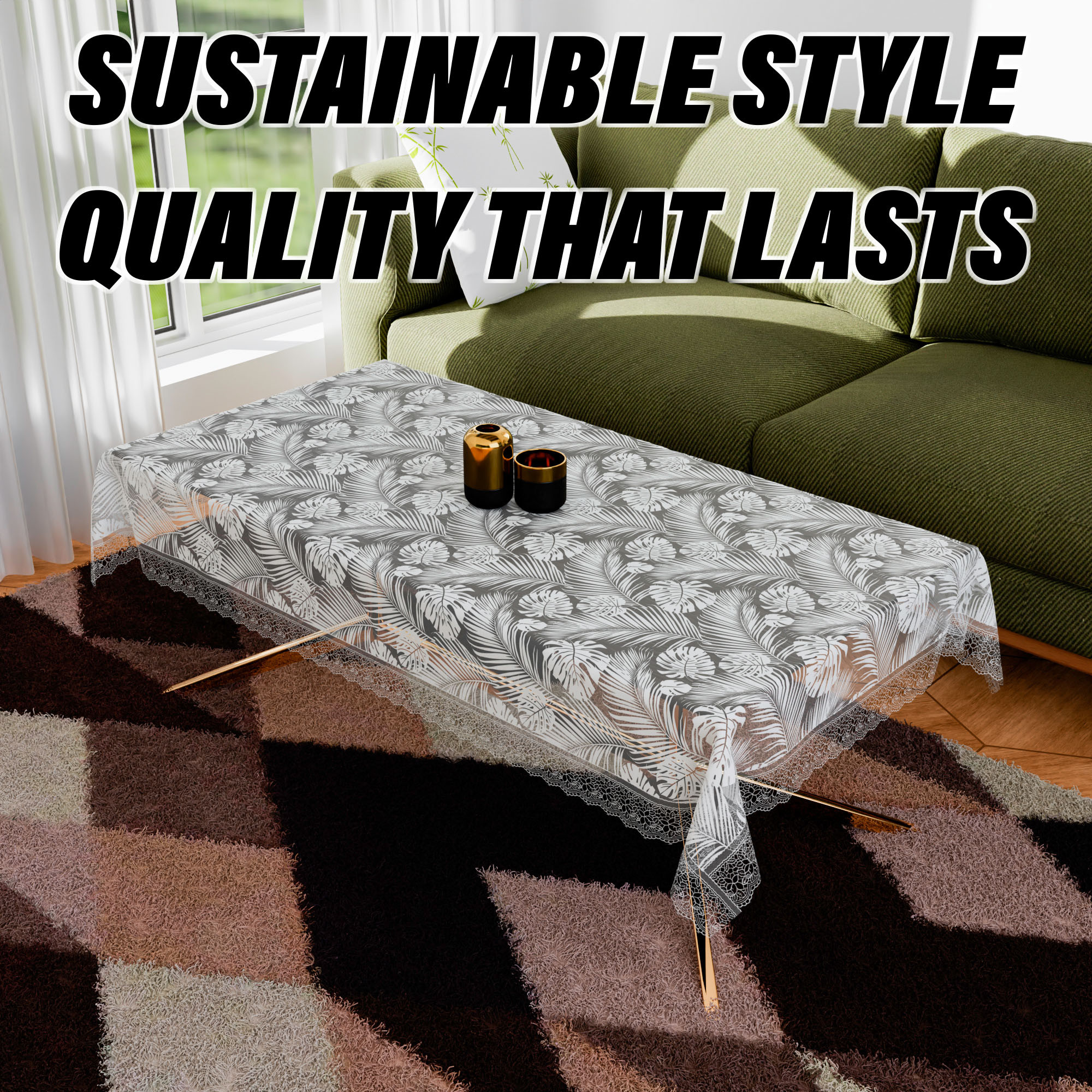 Kuber Industries Center Table Cover  PVC Table Cloth Cover  4 Seater Table Cloth  Self Leaf Table Cover  Table Protector  Table Cover for Center Table  40x60 Inch  CTC  White