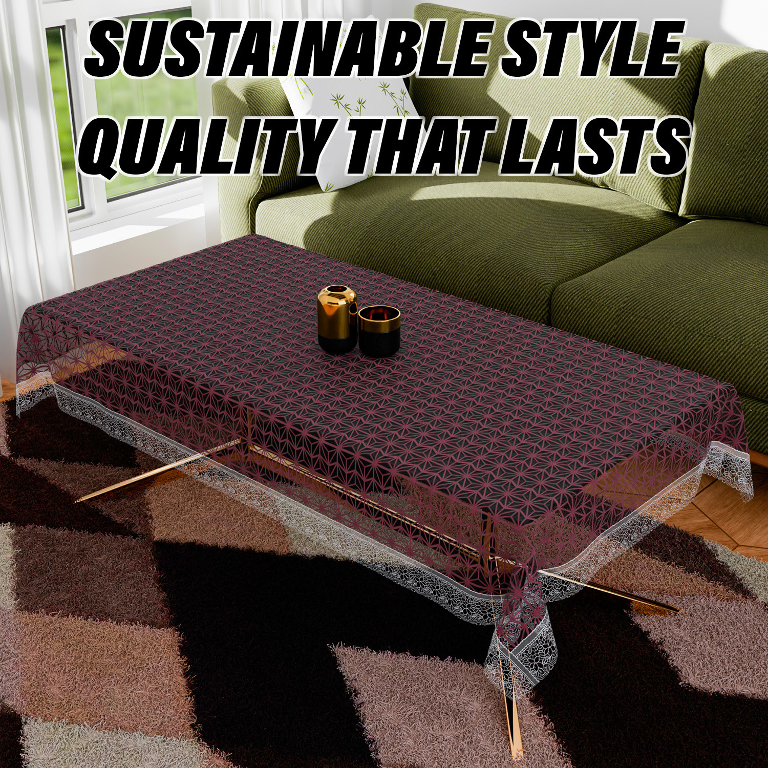 Kuber Industries Center Table Cover | PVC Table Cloth Cover | 4 Seater Table Cloth | Self Star Table Cover | Table Protector | Table Cover for Center Table | 40x60 Inch | CTC | Brown