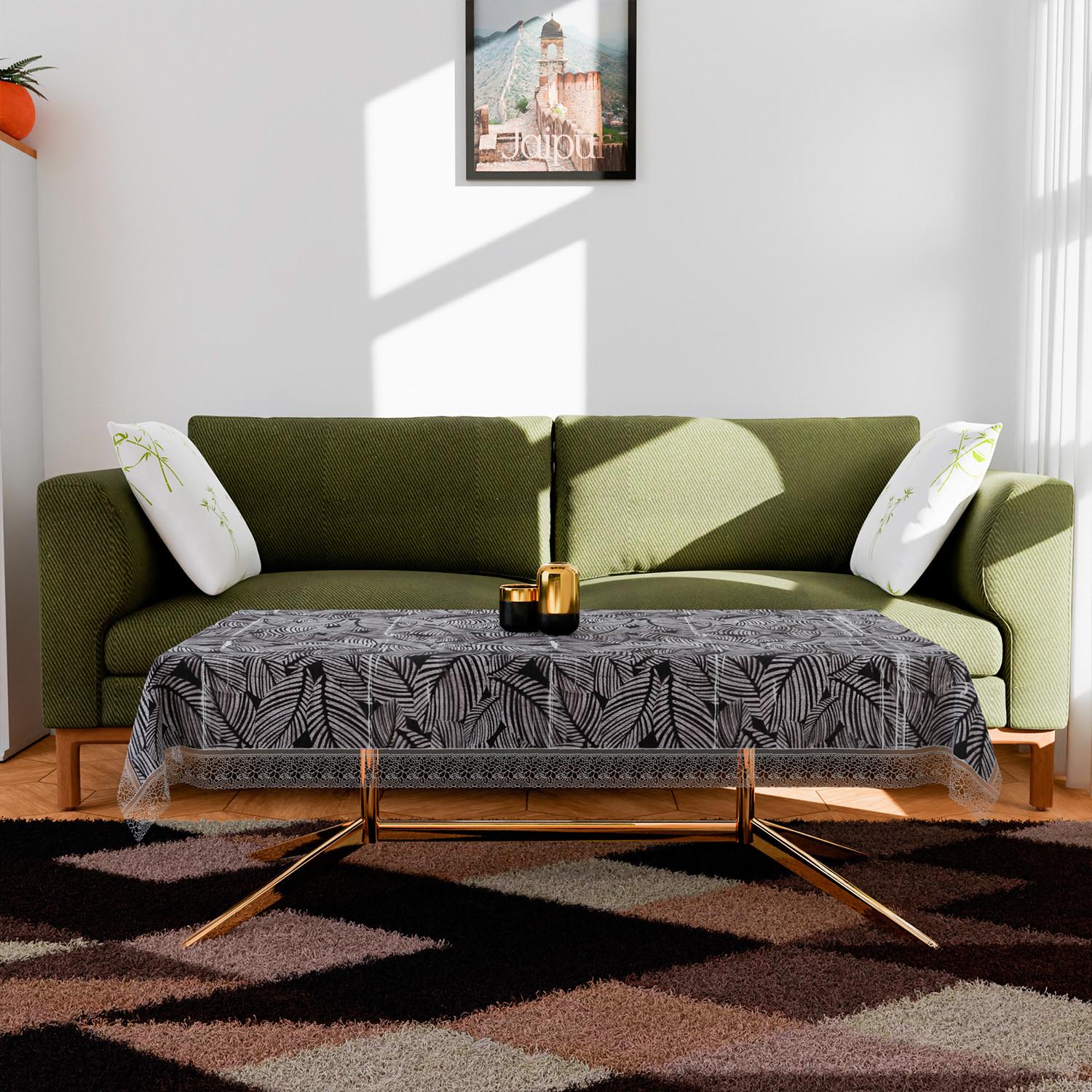 Kuber Industries Center Table Cover  PVC Table Cloth Cover  4 Seater Table Cloth  Transparent Leaf Table Cover  Table Protector  Table Cover for Center Table  40x60 Inch  CTC  Black