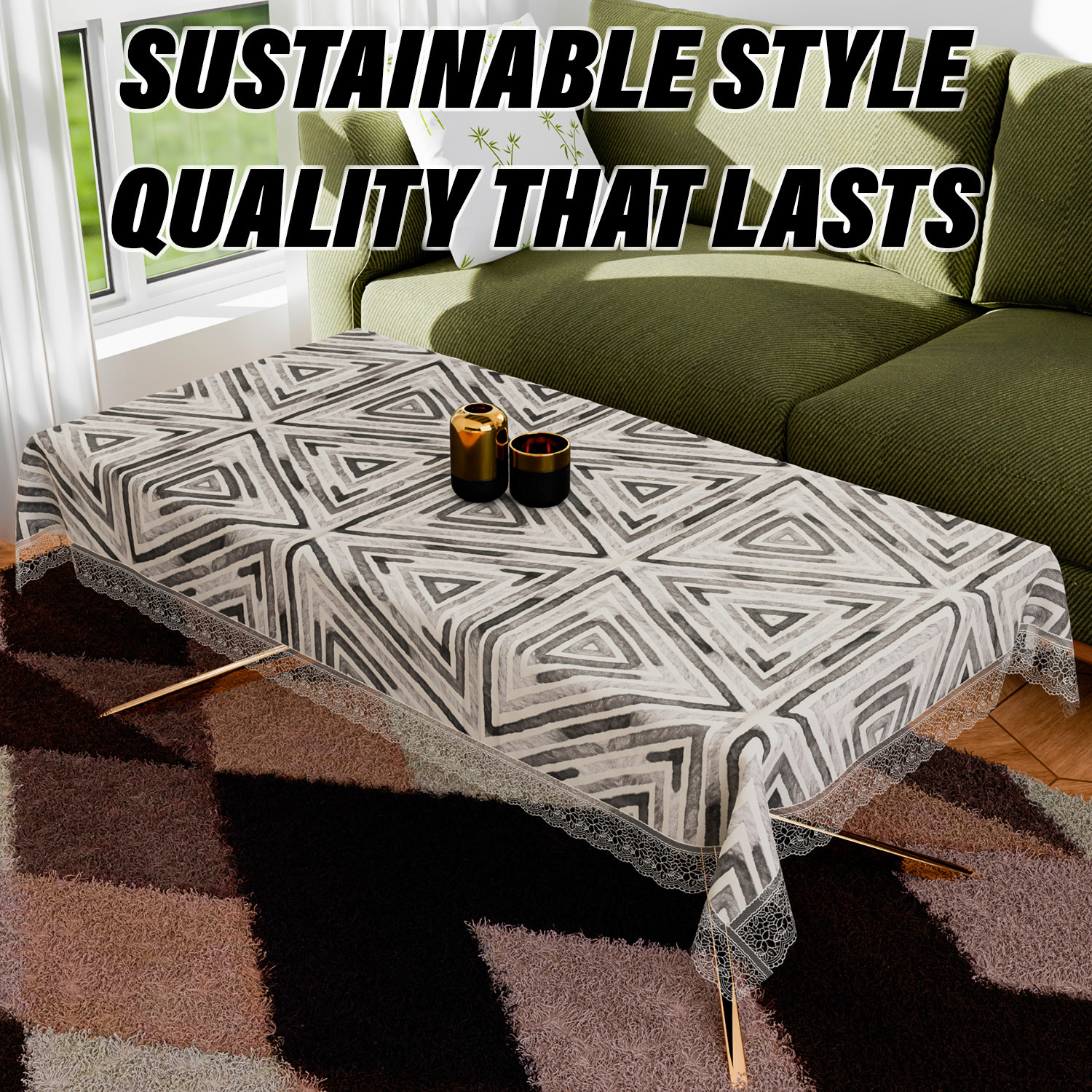 Kuber Industries Center Table Cover | PVC Table Cloth Cover | 4 Seater Table Cloth | Triangle Table Cover | Table Protector | Table Cover for Center Table | 40x60 Inch | CTC | Gray