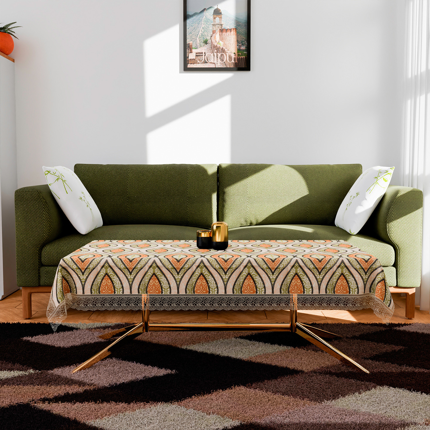 Kuber Industries Center Table Cover  PVC Table Cloth Cover  4 Seater Table Cloth  Zig Zag Gripper Table Cover  Table Protector  Table Cover for Center Table  40x60 Inch  CTC  Green