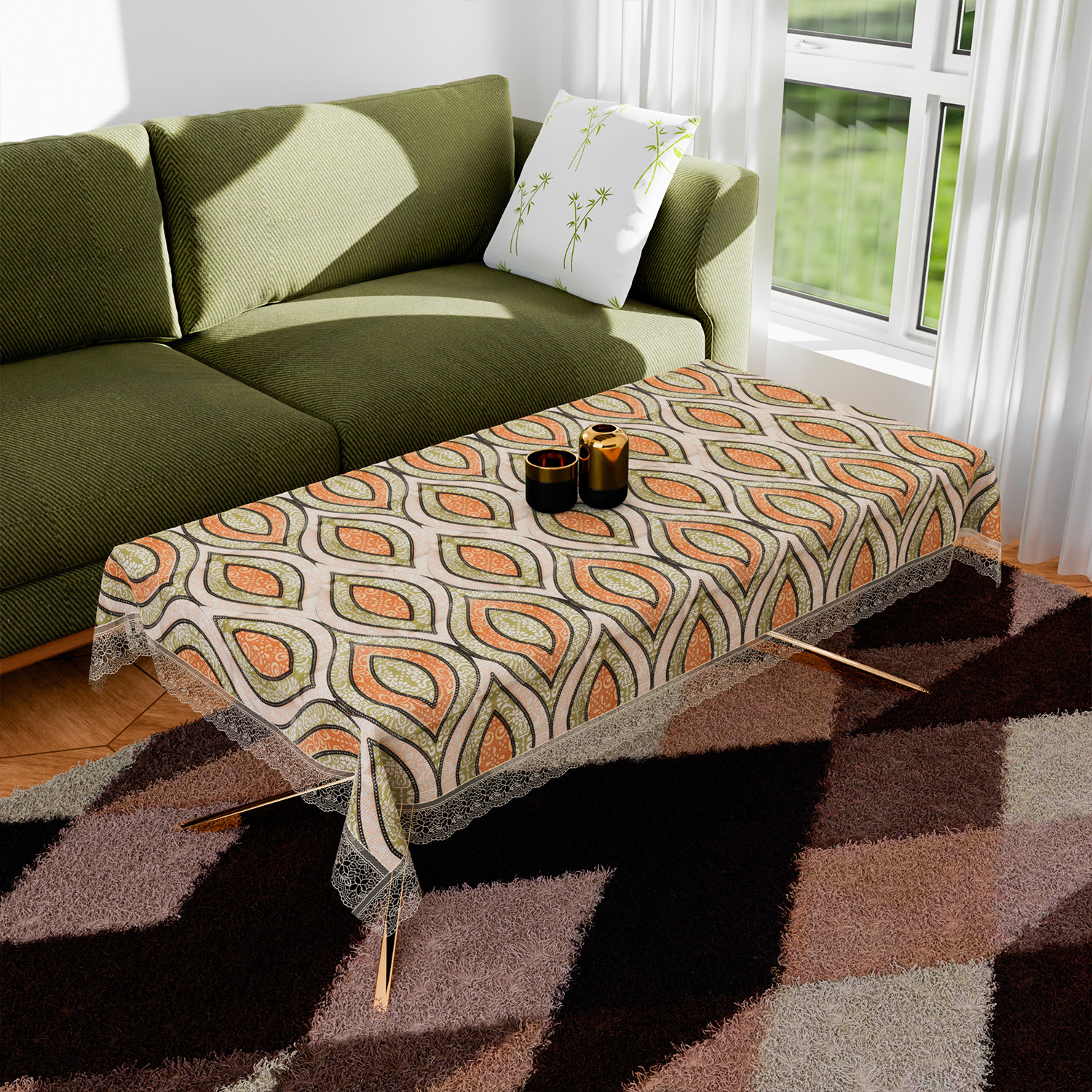 Kuber Industries Center Table Cover | PVC Table Cloth Cover | 4 Seater Table Cloth | Zig Zag Gripper Table Cover | Table Protector | Table Cover for Center Table | 40x60 Inch | CTC | Green