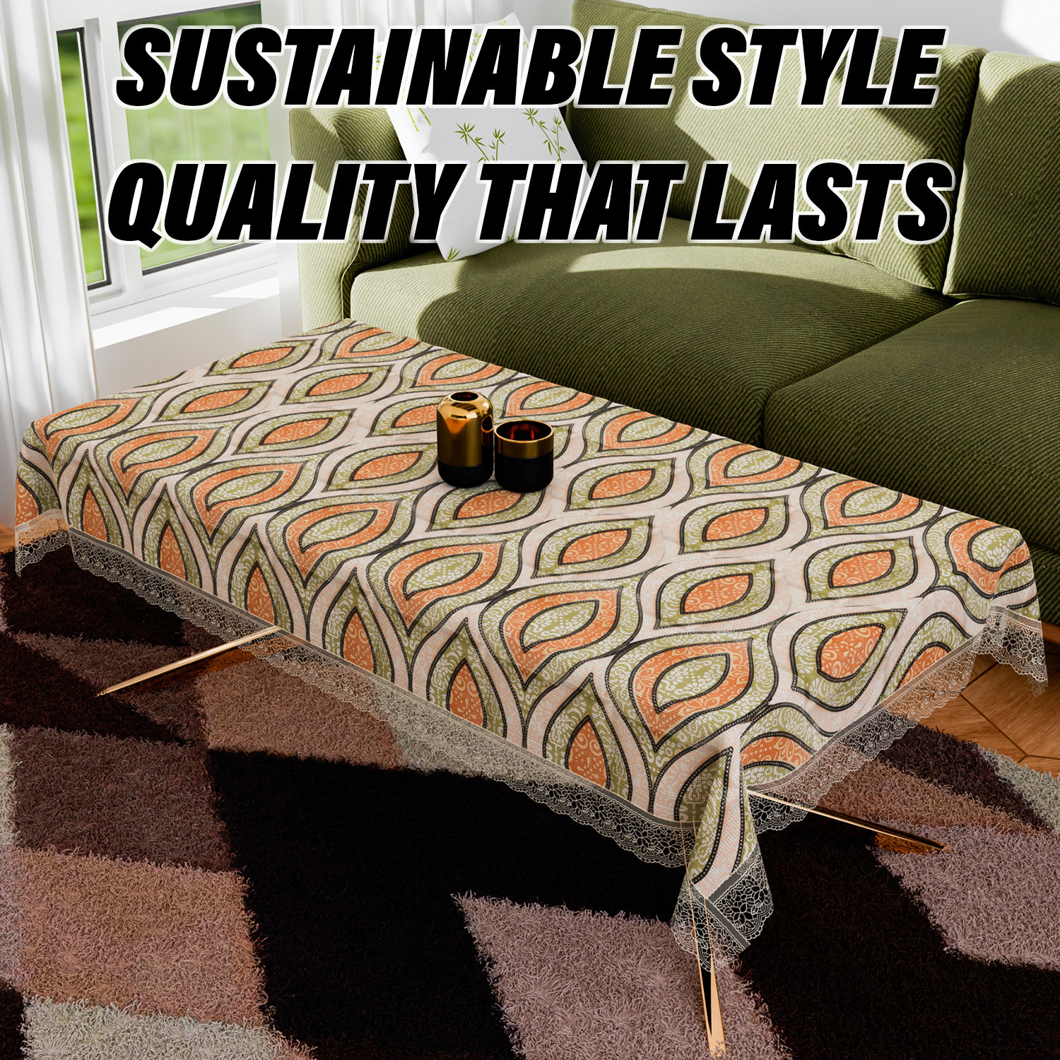 Kuber Industries Center Table Cover | PVC Table Cloth Cover | 4 Seater Table Cloth | Zig Zag Gripper Table Cover | Table Protector | Table Cover for Center Table | 40x60 Inch | CTC | Green