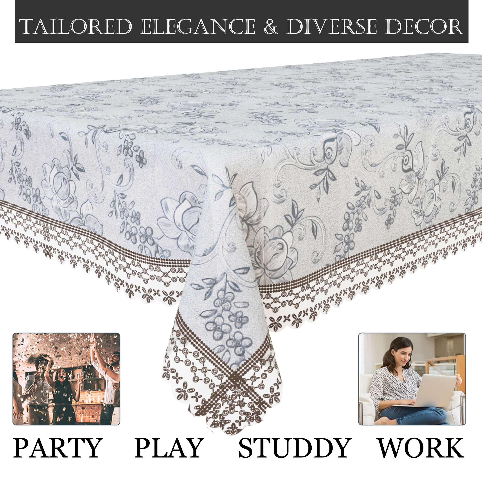 Kuber Industries Center Table Cover  PVC Table Cover  Golden Embossed Lace Flower Table Cover  Table Protector  Table Cover for Center Table  40x60  Transparent