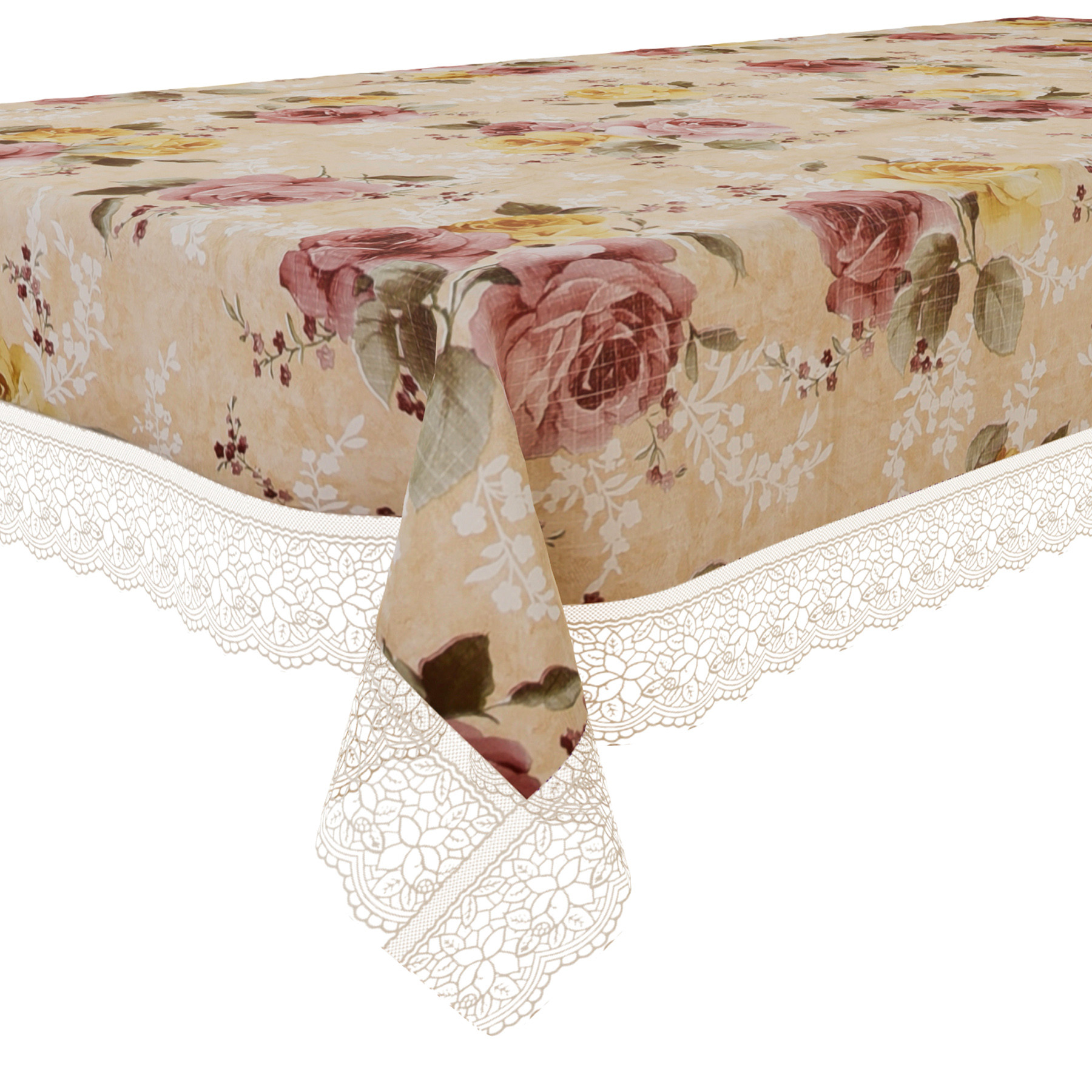 Kuber Industries Center Table Cover | PVC Table Cover | Reusable Cloth Cover for Table Top | Flower Design Center Table Cover | Table Protector Cover | 40x60 Inch | Beige