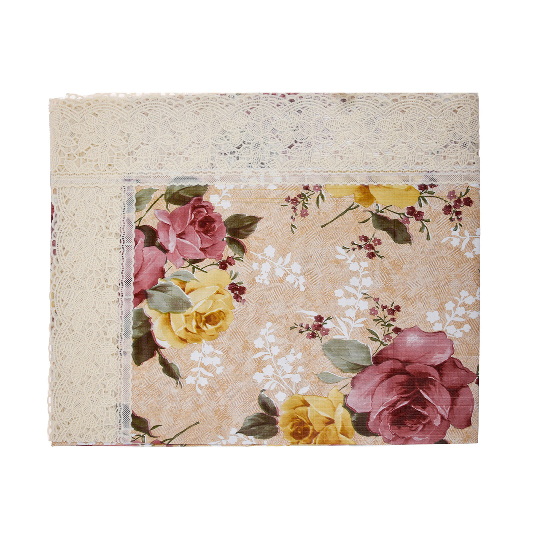 Kuber Industries Center Table Cover | PVC Table Cover | Reusable Cloth Cover for Table Top | Flower Design Center Table Cover | Table Protector Cover | 40x60 Inch | Beige