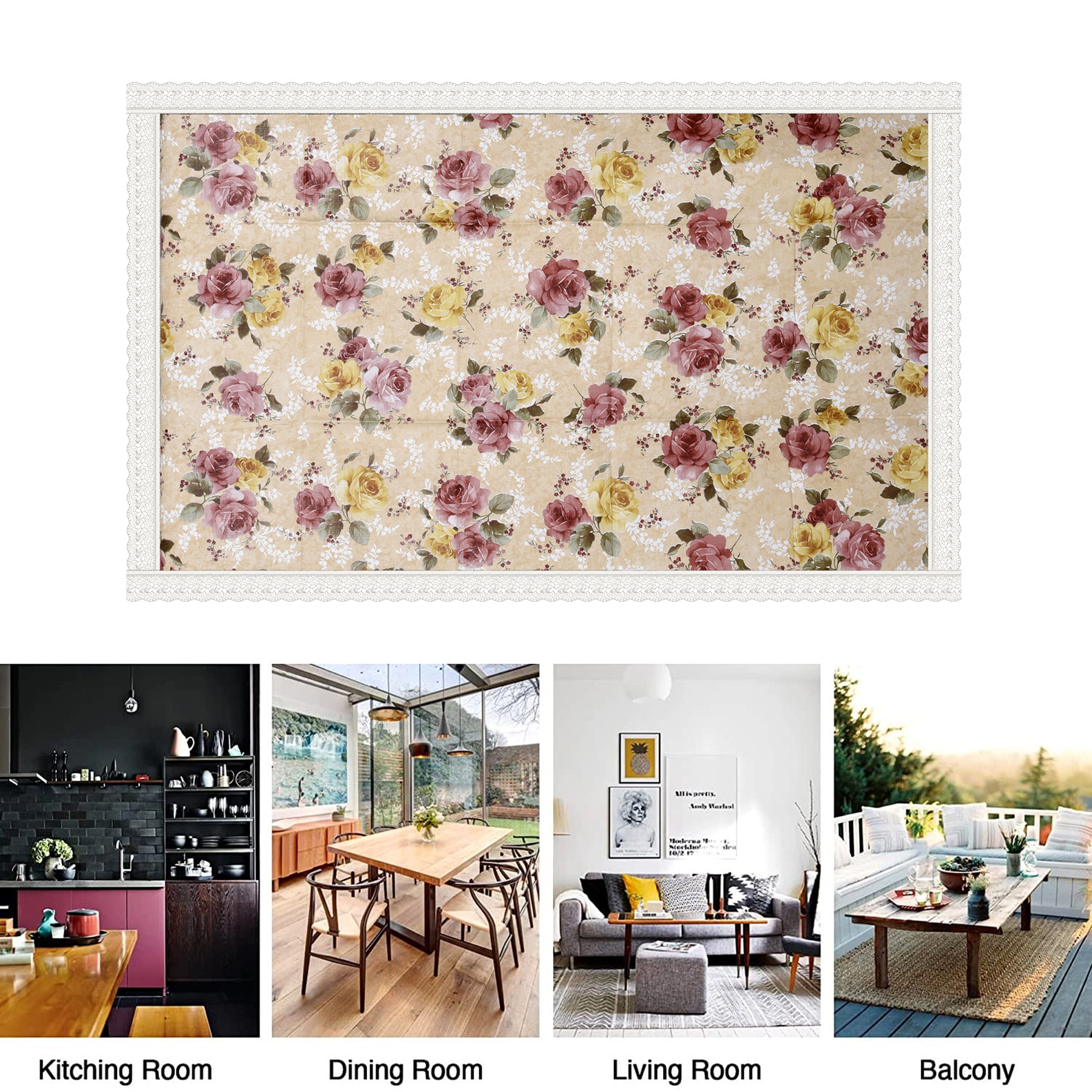 Kuber Industries Center Table Cover | PVC Table Cover | Reusable Cloth Cover for Table Top | Flower Design Center Table Cover | Table Protector Cover | 40x60 Inch | Beige