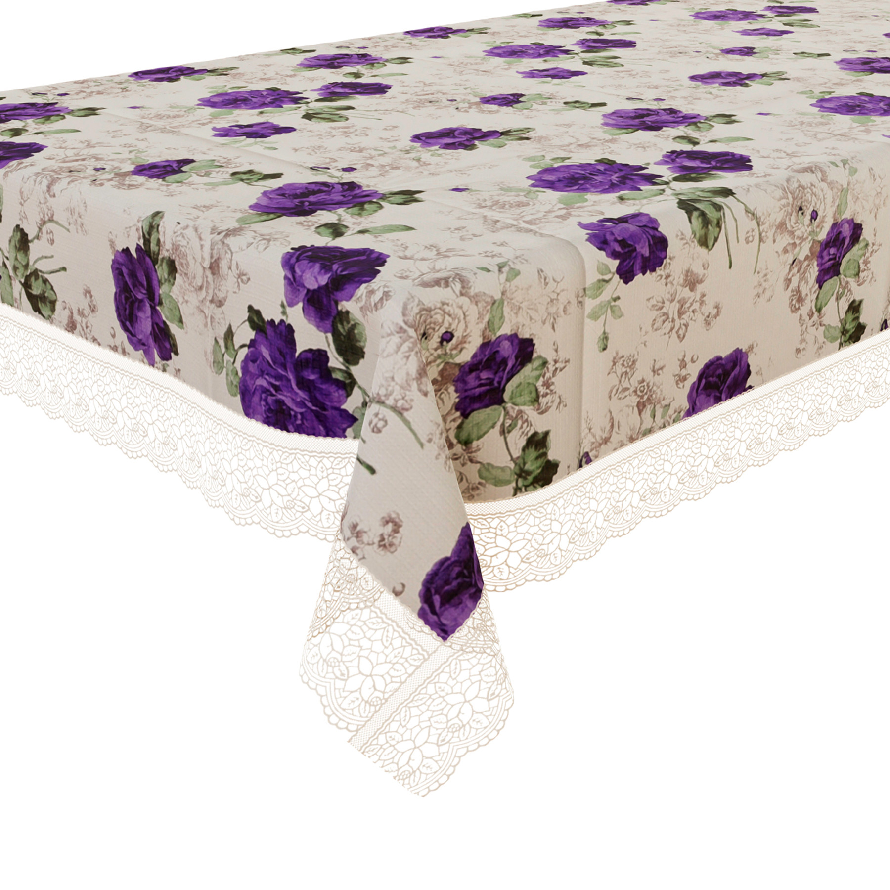 Kuber Industries Center Table Cover | PVC Table Cover | Reusable Cloth Cover for Table Top | Purple Flower Center Table Cover | Table Protector Cover | 40x60 Inch | Cream