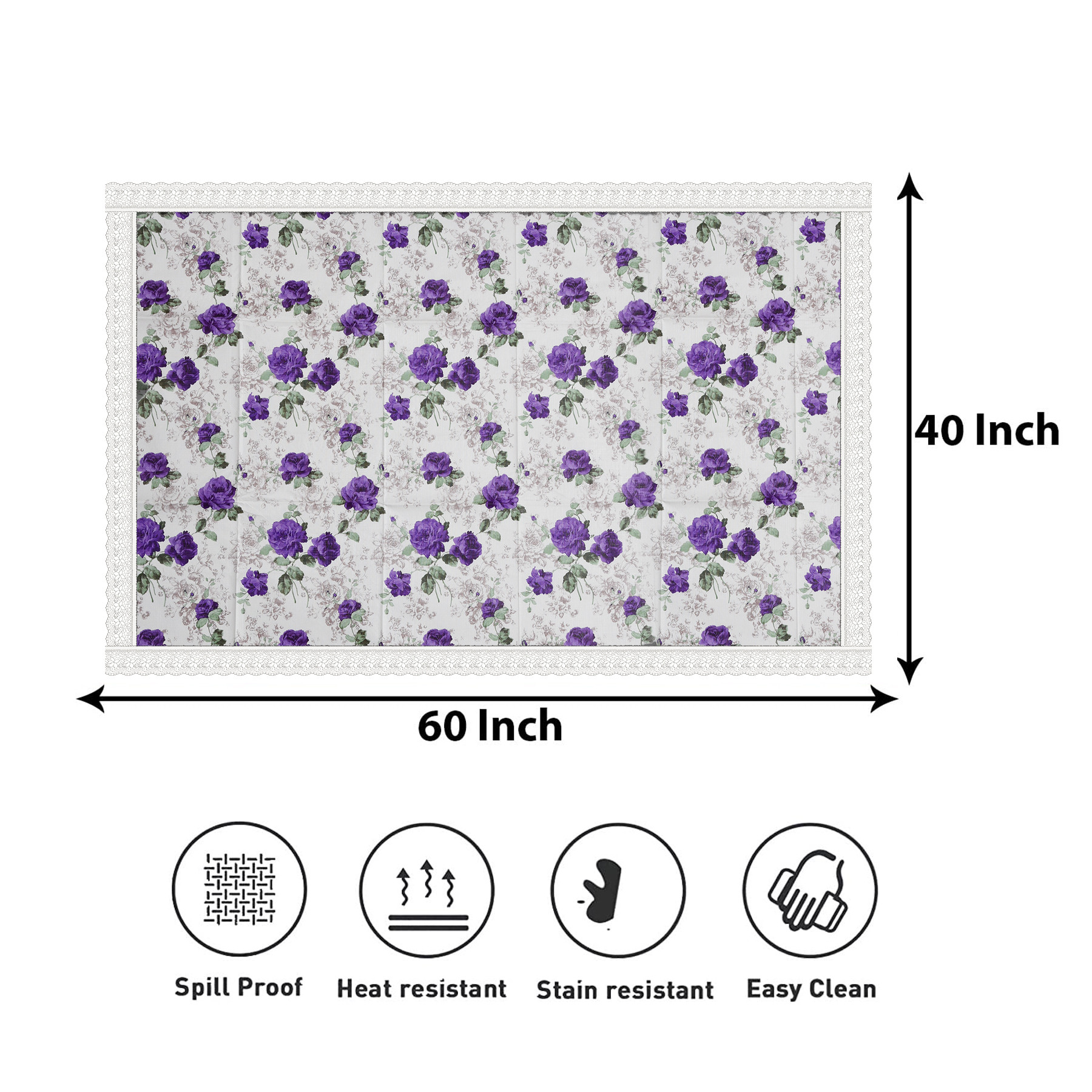 Kuber Industries Center Table Cover | PVC Table Cover | Reusable Cloth Cover for Table Top | Purple Flower Center Table Cover | Table Protector Cover | 40x60 Inch | Cream