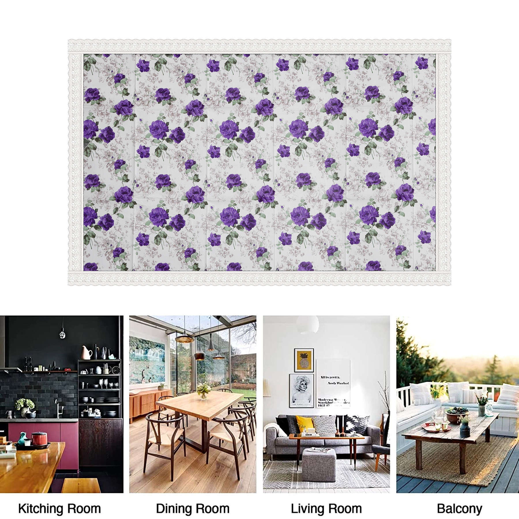 Kuber Industries Center Table Cover | PVC Table Cover | Reusable Cloth Cover for Table Top | Purple Flower Center Table Cover | Table Protector Cover | 40x60 Inch | Cream