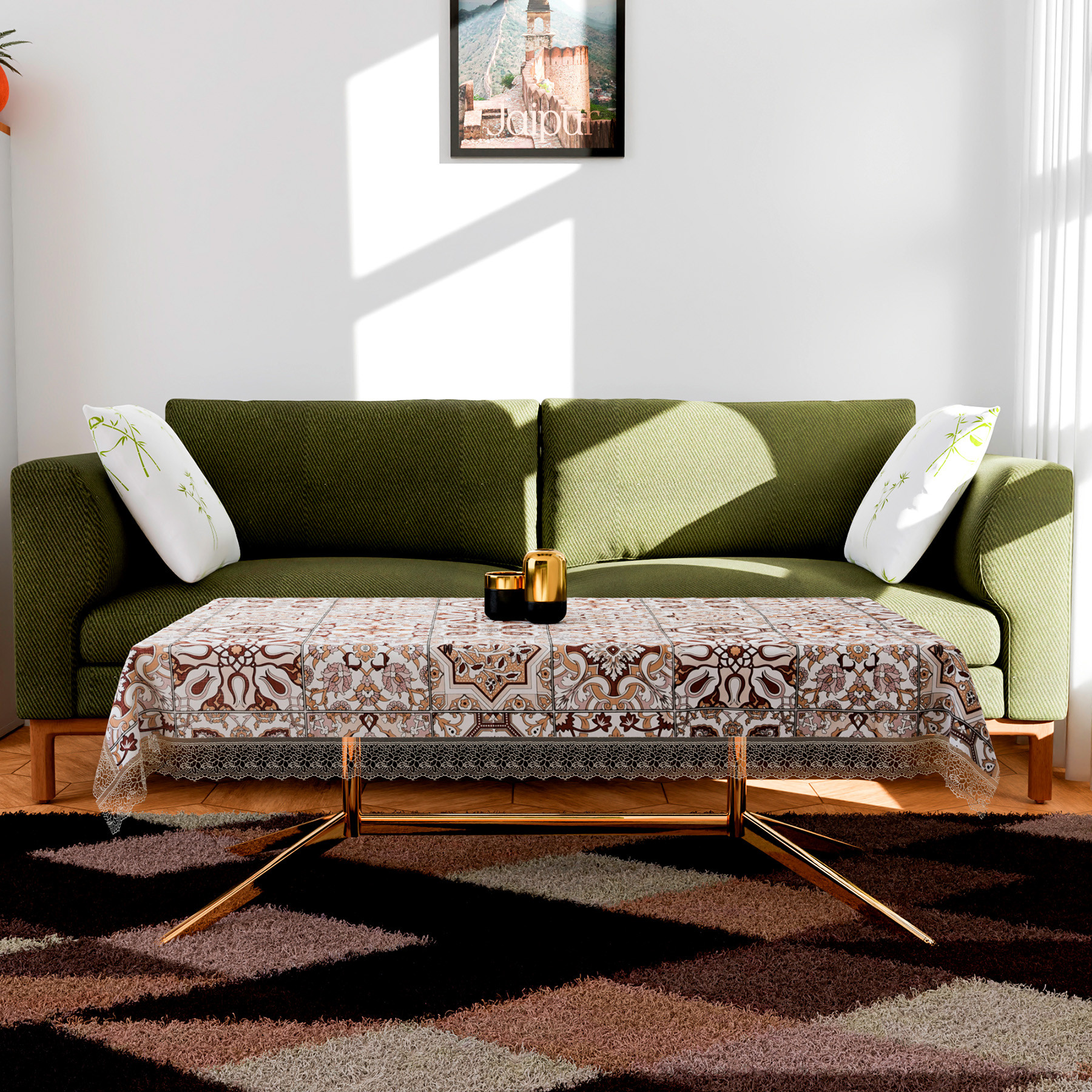 Kuber Industries Center Table Cover  PVC Table Cover  Reusable Cloth Cover for Table Top  Star Design Center Table Cover  Table Protector Cover  40x60 Inch  Brown