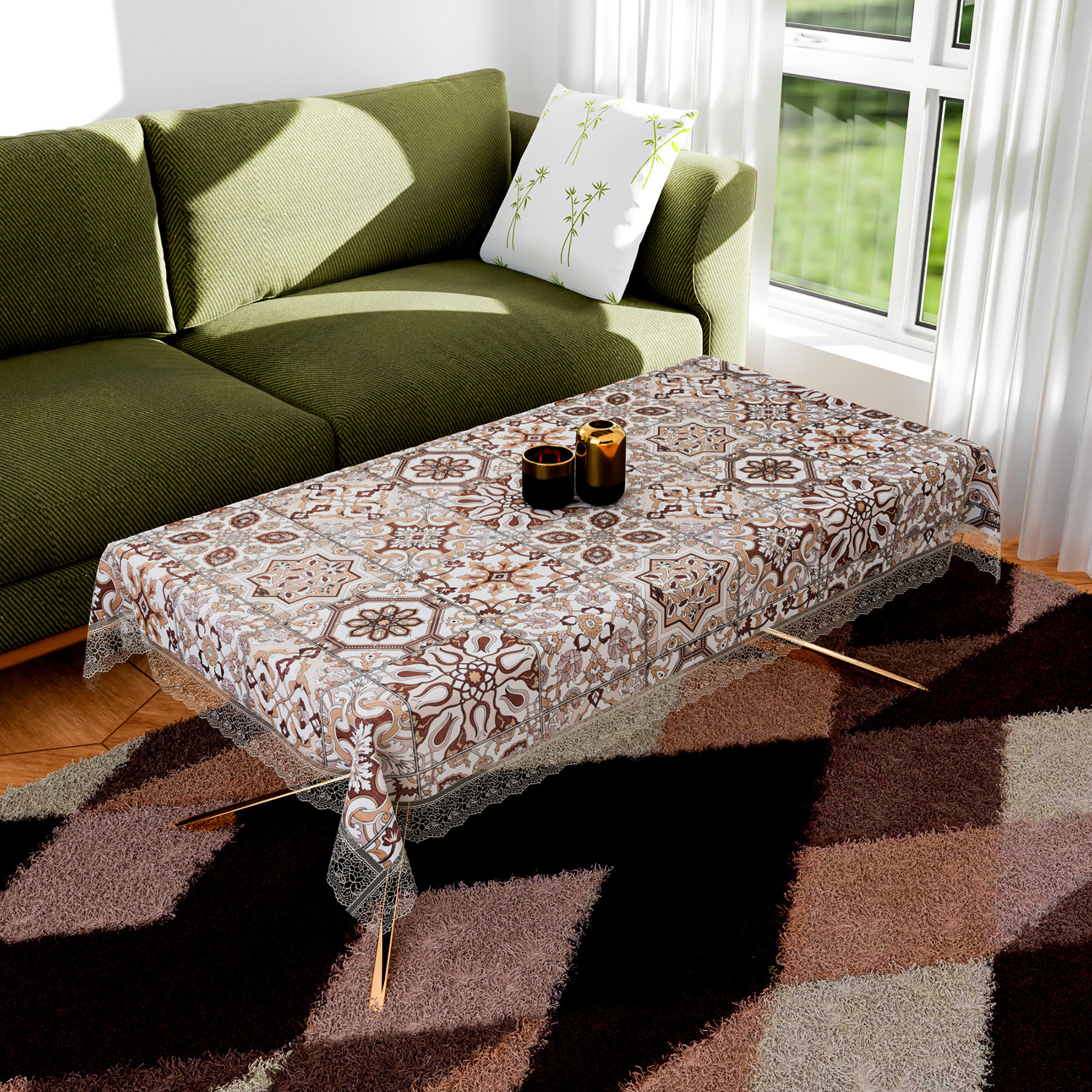Kuber Industries Center Table Cover | PVC Table Cover | Reusable Cloth Cover for Table Top | Star Design Center Table Cover | Table Protector Cover | 40x60 Inch | Brown