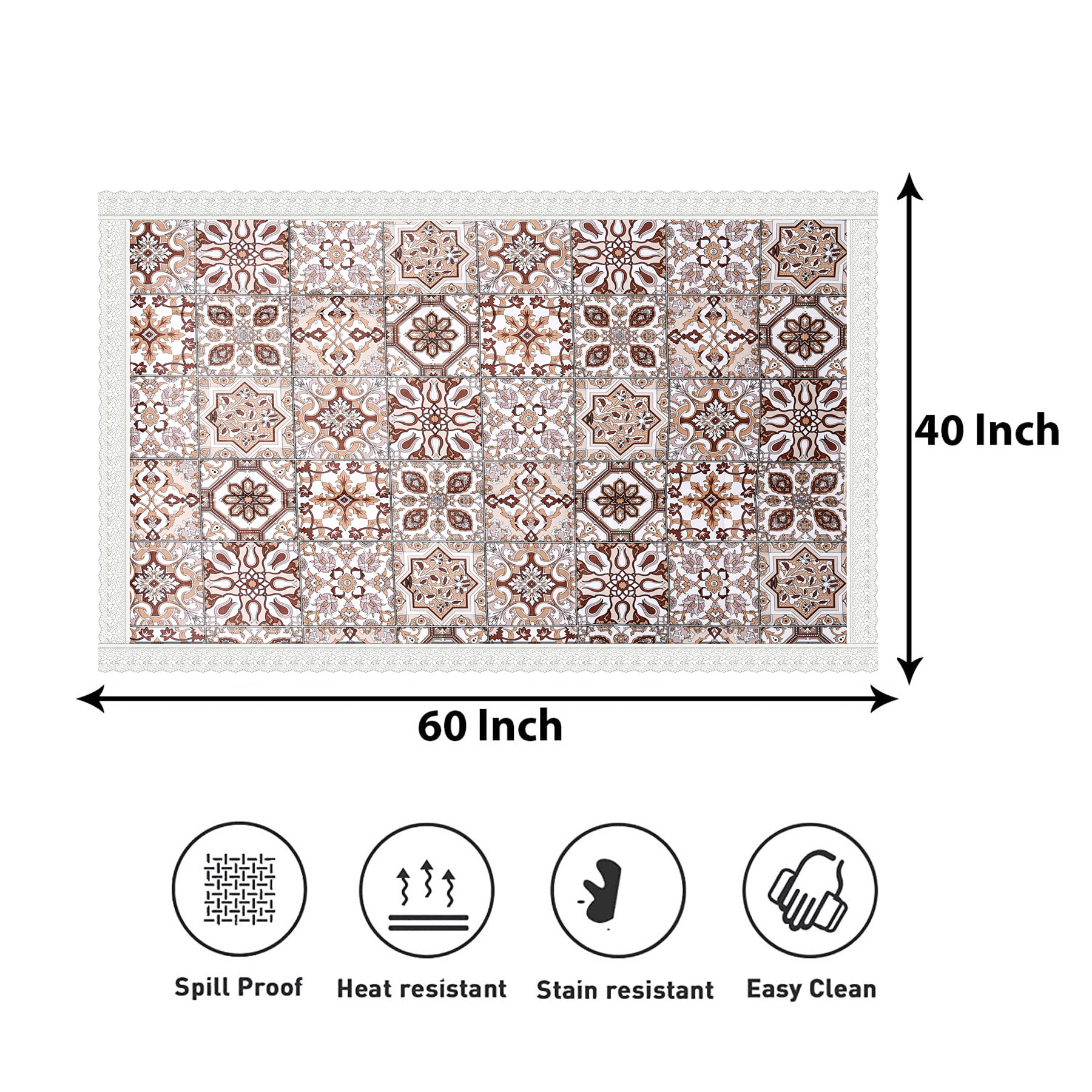 Kuber Industries Center Table Cover | PVC Table Cover | Reusable Cloth Cover for Table Top | Star Design Center Table Cover | Table Protector Cover | 40x60 Inch | Brown