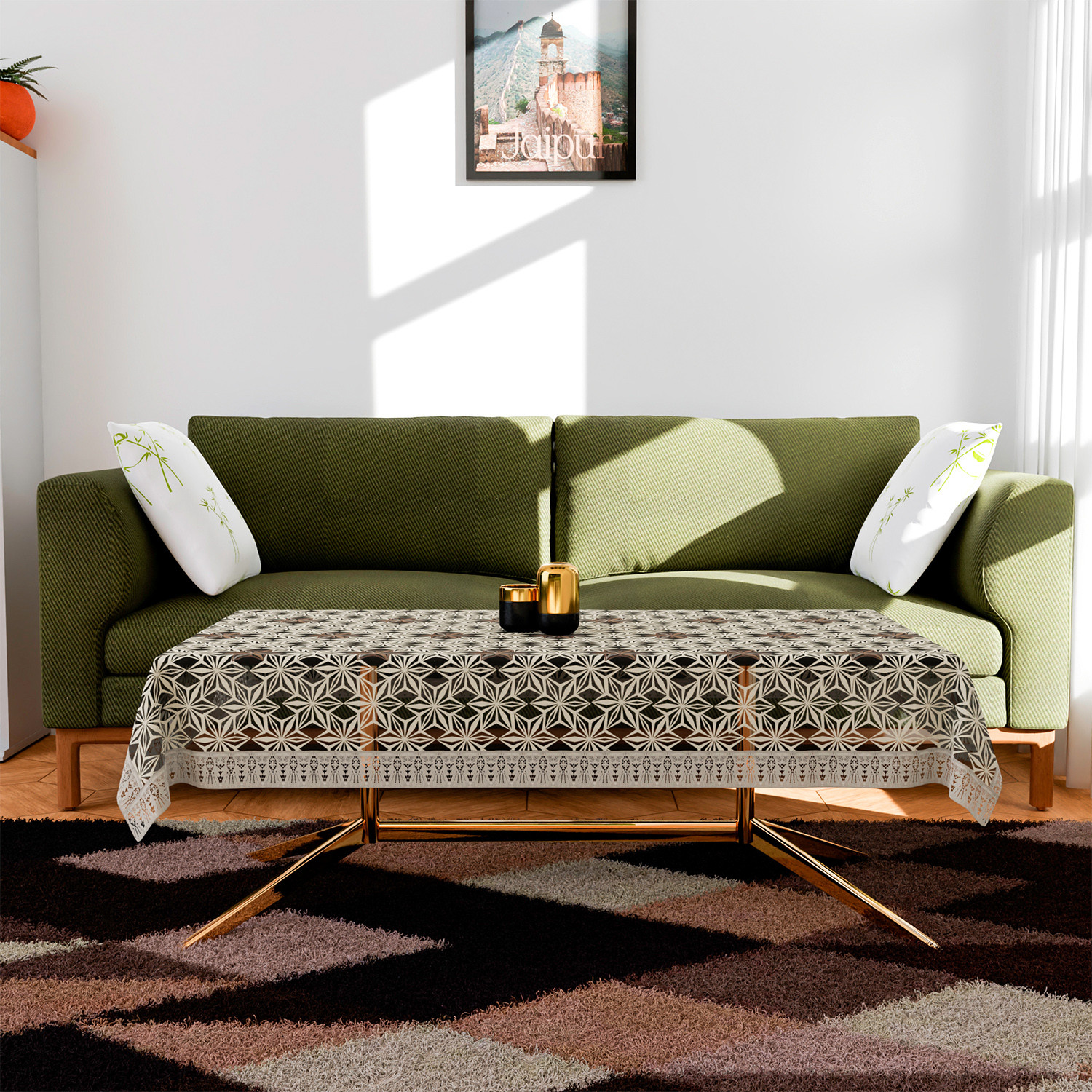 Kuber Industries Center Table Cover  PVC Table Cover  Star Maiva Embroidery Table Cover  Reusable Cloth Cover for Table Top  Table Protector Cover  40x60 Inch  Cream