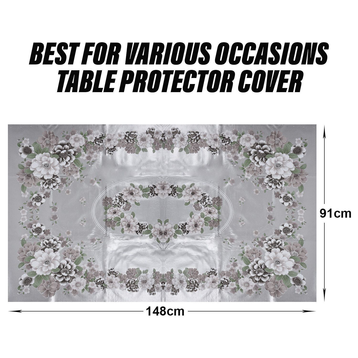 Kuber Industries Center Table Cover | Sigma PVC Flower Center Table Cover | Luxurious Table Protector Cover Without Lace | 40x60 Inch | Silver