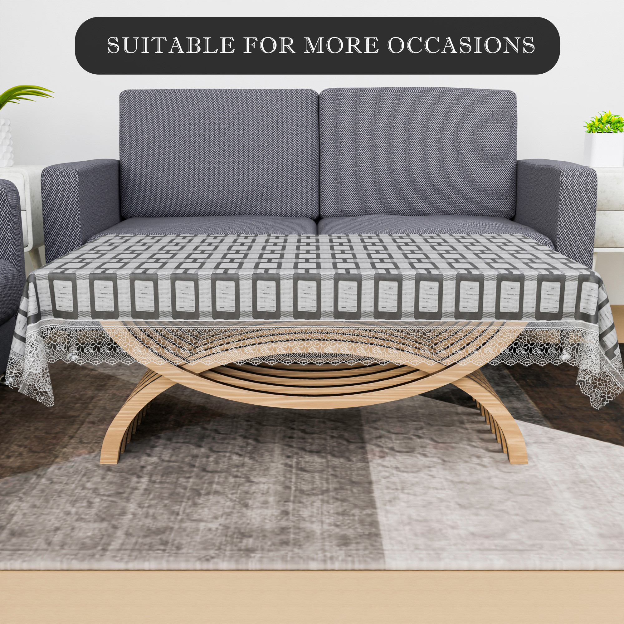 Kuber Industries Center Table Cover  Tabletop Cover  PVC Table Cloth  40x60 Inch  4 Seater Kitchen Table Cloth  Decorative Table Cover  Tea Table Cover  Bada Check  Grey