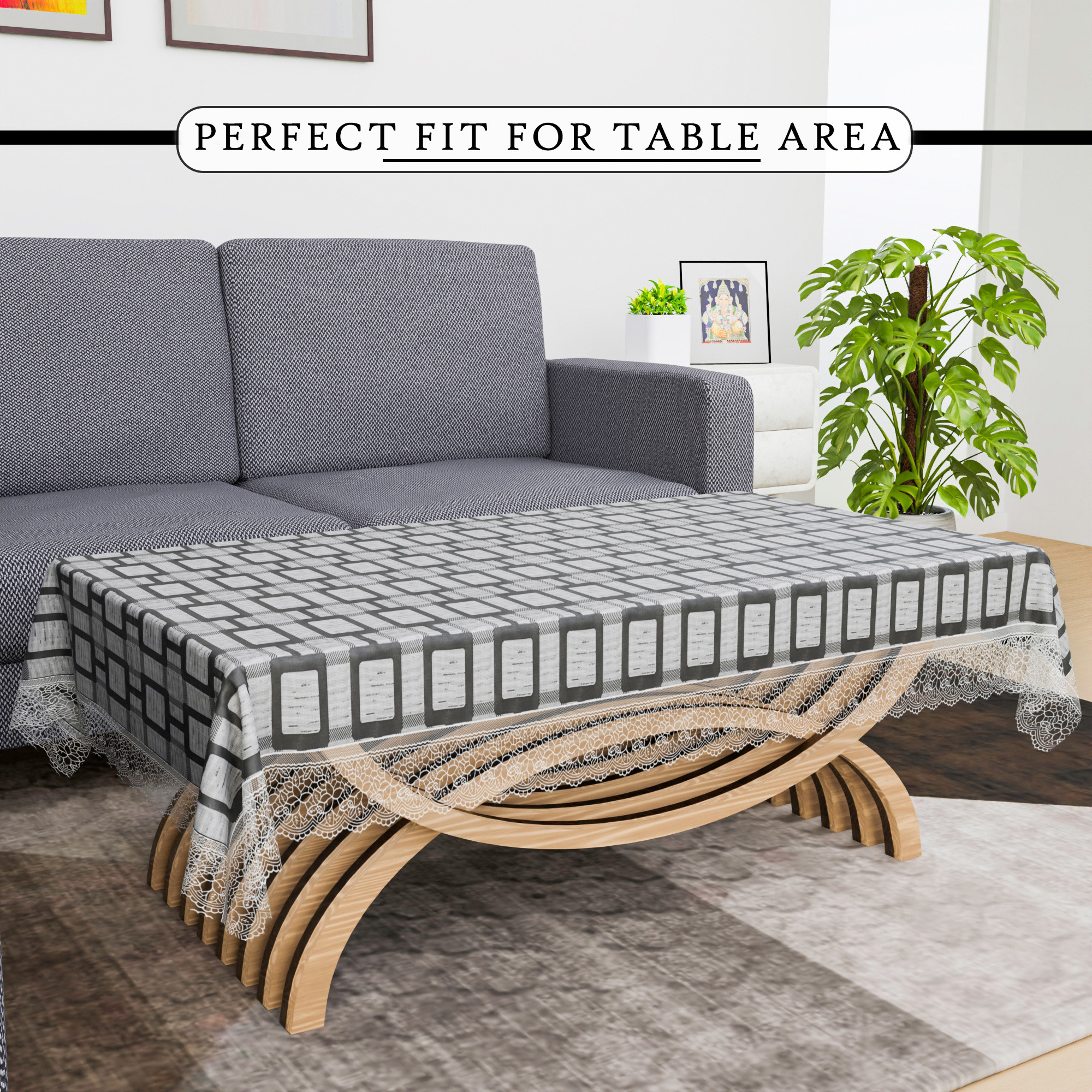 Kuber Industries Center Table Cover  Tabletop Cover  PVC Table Cloth  40x60 Inch  4 Seater Kitchen Table Cloth  Decorative Table Cover  Tea Table Cover  Bada Check  Grey