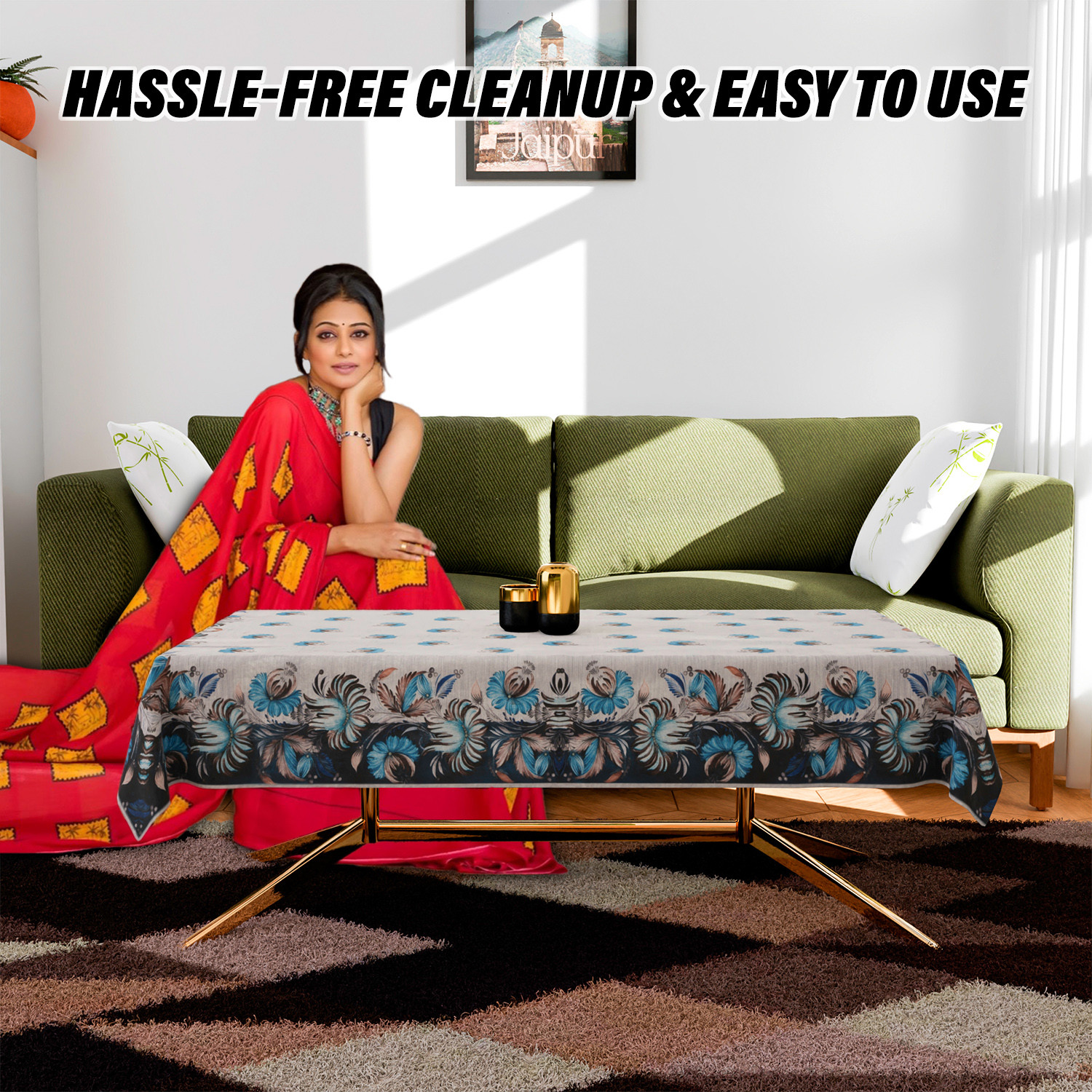 Kuber Industries Center Table Cover  Velvet Sparkle Table Cover  Blue Digital Flower Table Cover  Reusable Cloth Cover for Table Top  Table Protector Cover  40x60 Inch  Gray