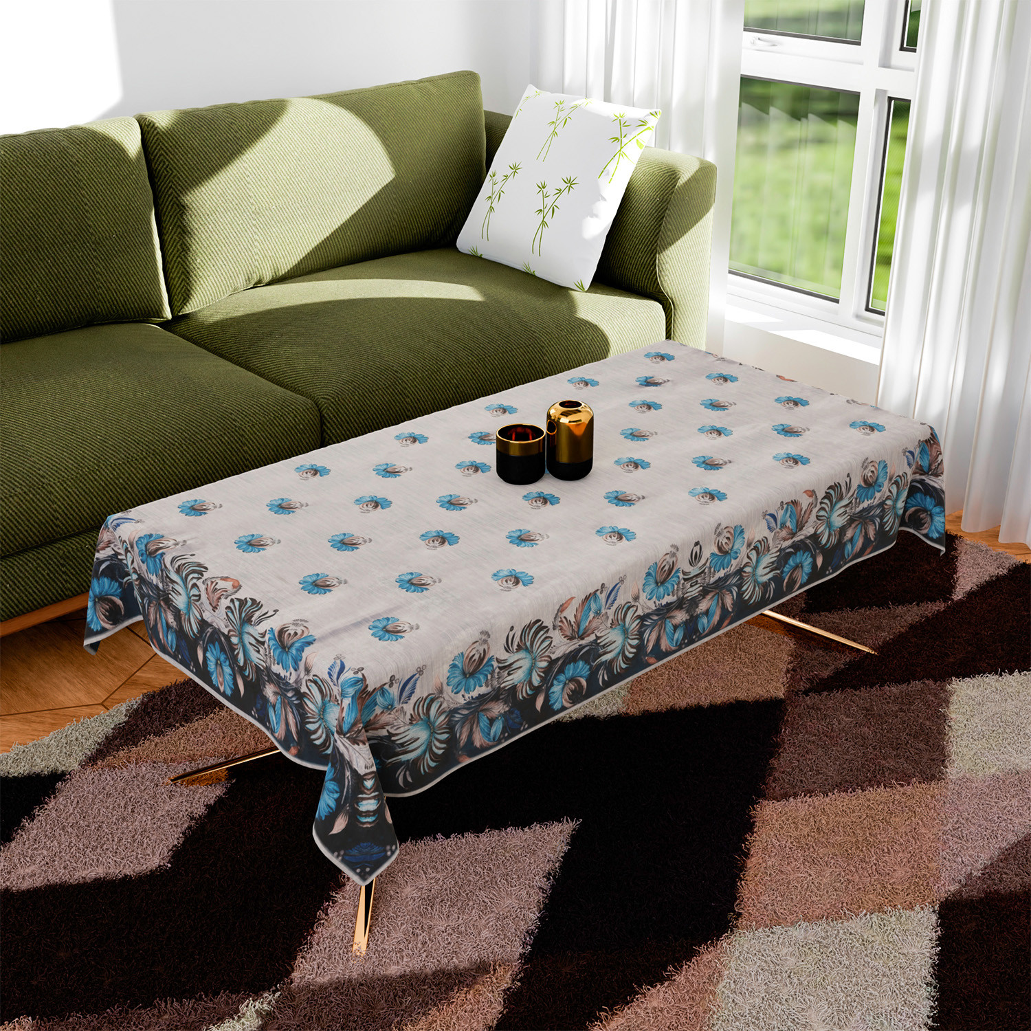 Kuber Industries Center Table Cover | Velvet Sparkle Table Cover | Blue Digital Flower Table Cover | Reusable Cloth Cover for Table Top | Table Protector Cover | 40x60 Inch | Gray