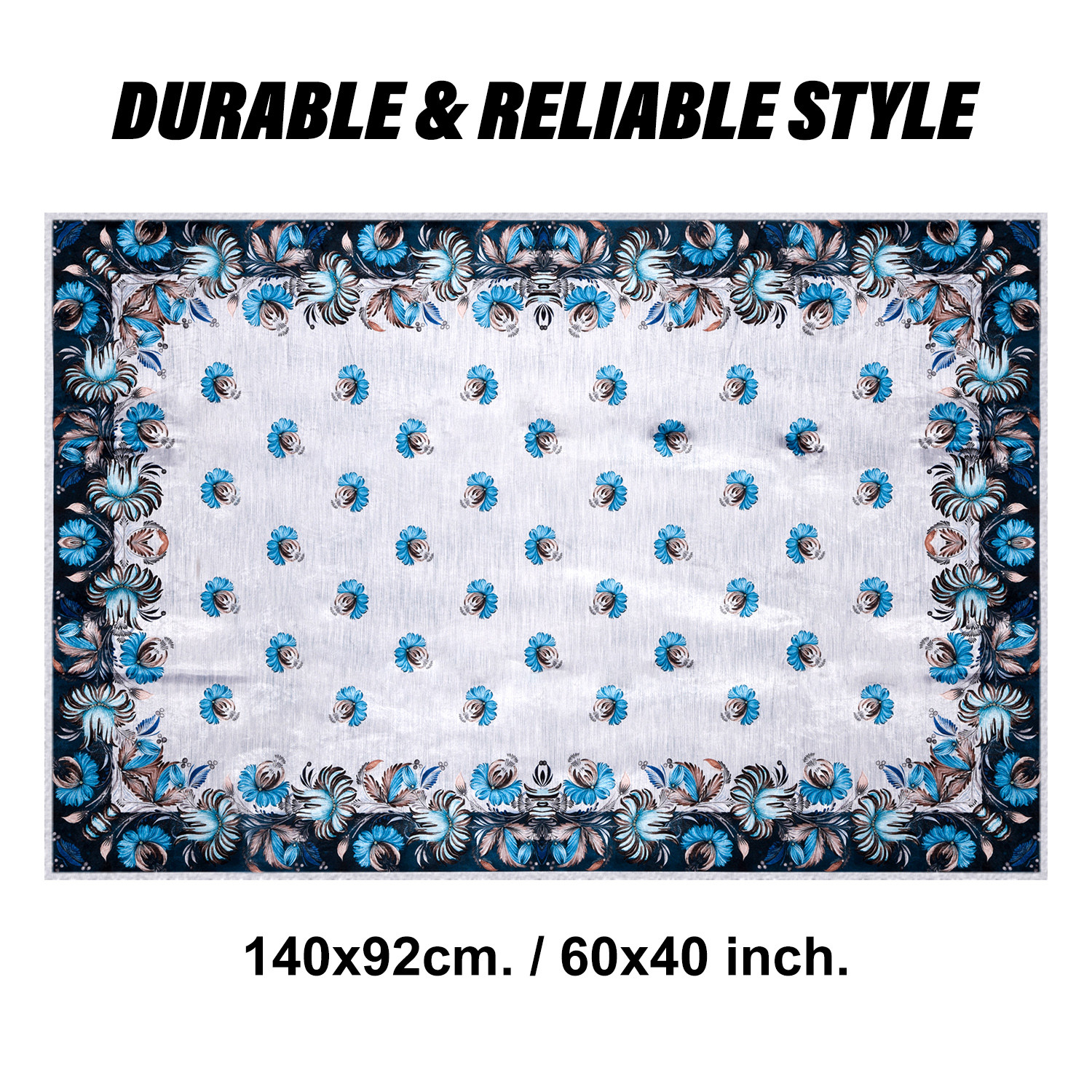 Kuber Industries Center Table Cover | Velvet Sparkle Table Cover | Blue Digital Flower Table Cover | Reusable Cloth Cover for Table Top | Table Protector Cover | 40x60 Inch | Gray