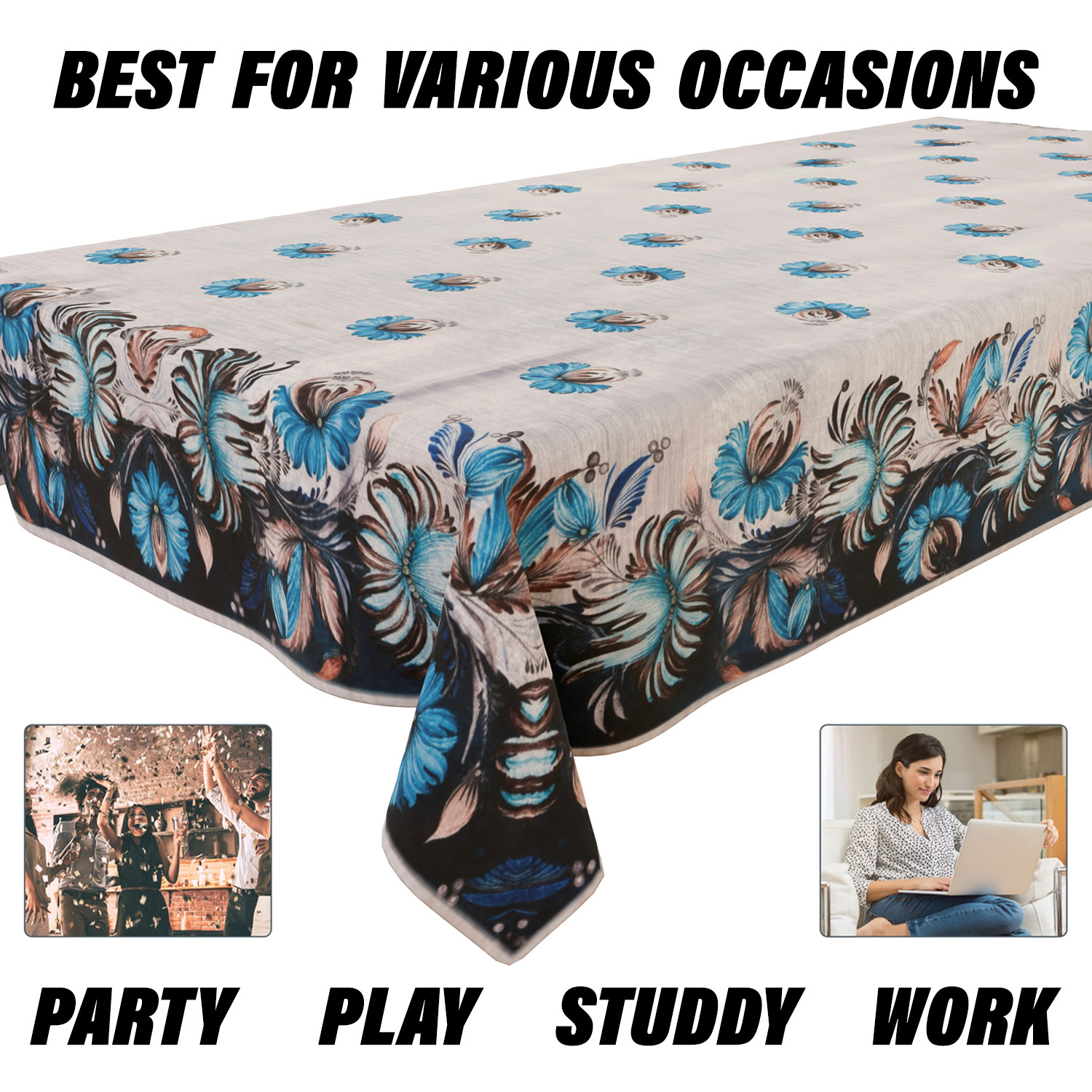 Kuber Industries Center Table Cover | Velvet Sparkle Table Cover | Blue Digital Flower Table Cover | Reusable Cloth Cover for Table Top | Table Protector Cover | 40x60 Inch | Gray