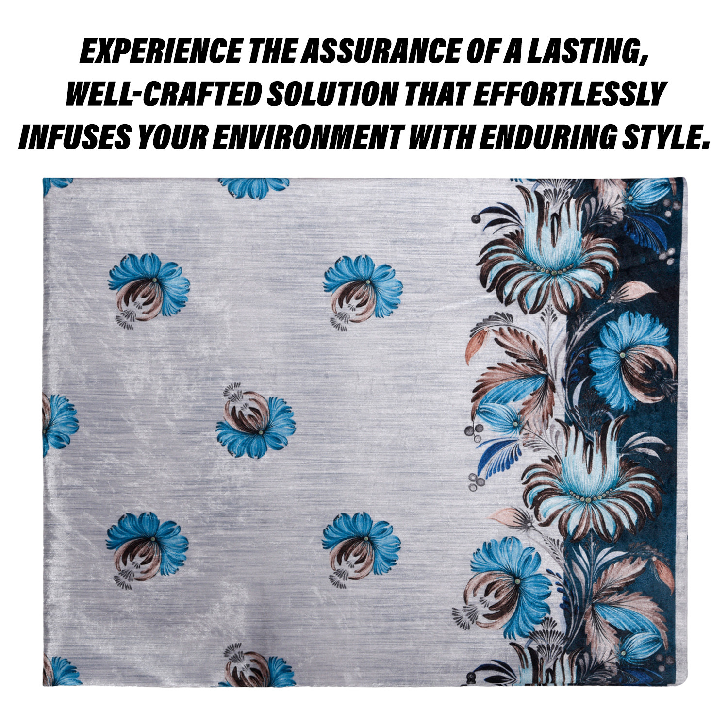 Kuber Industries Center Table Cover | Velvet Sparkle Table Cover | Blue Digital Flower Table Cover | Reusable Cloth Cover for Table Top | Table Protector Cover | 40x60 Inch | Gray