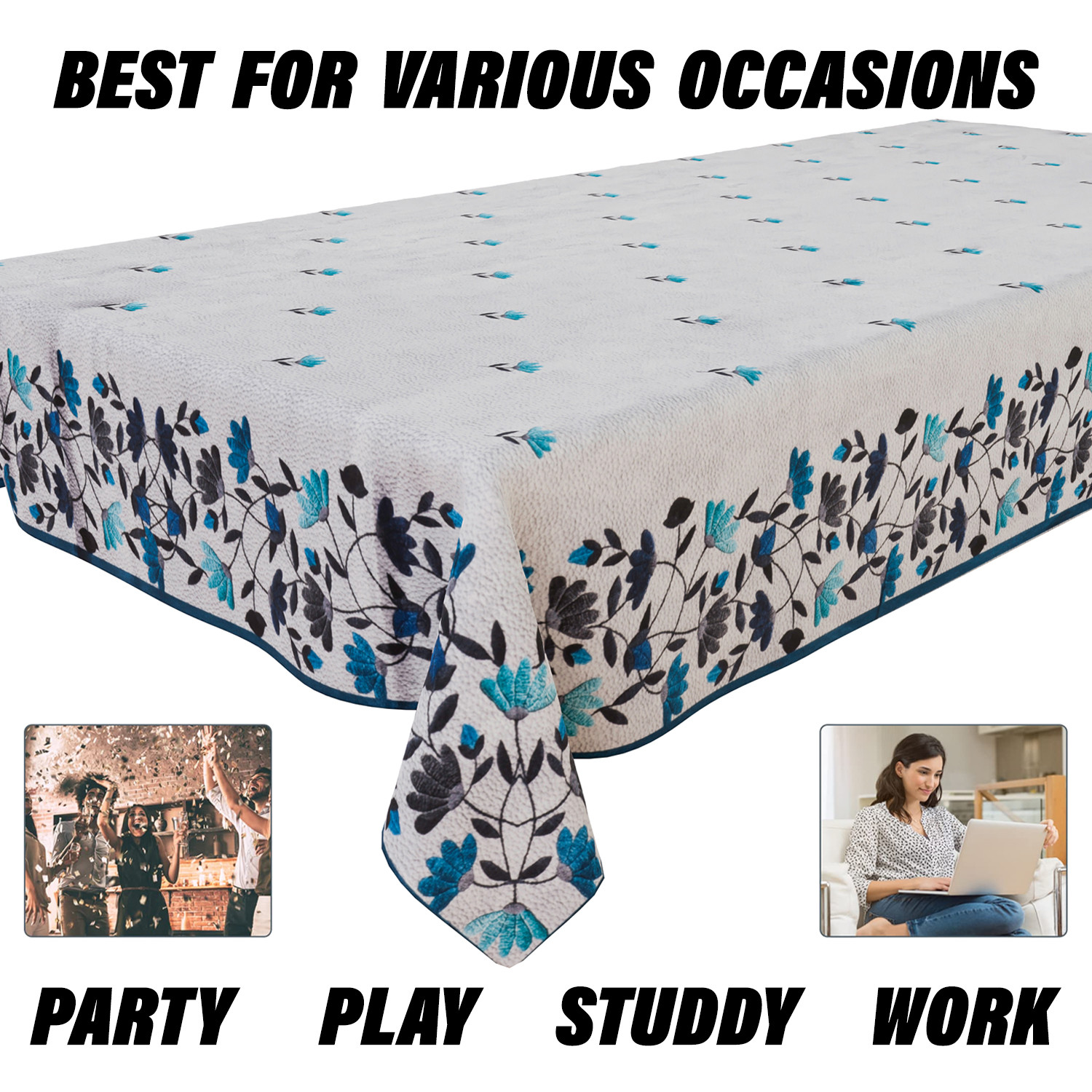 Kuber Industries Center Table Cover  Velvet Sparkle Table Cover  Blue Digital Leaf Table Cover  Reusable Cloth Cover for Table Top  Table Protector Cover  40x60 Inch  Gray