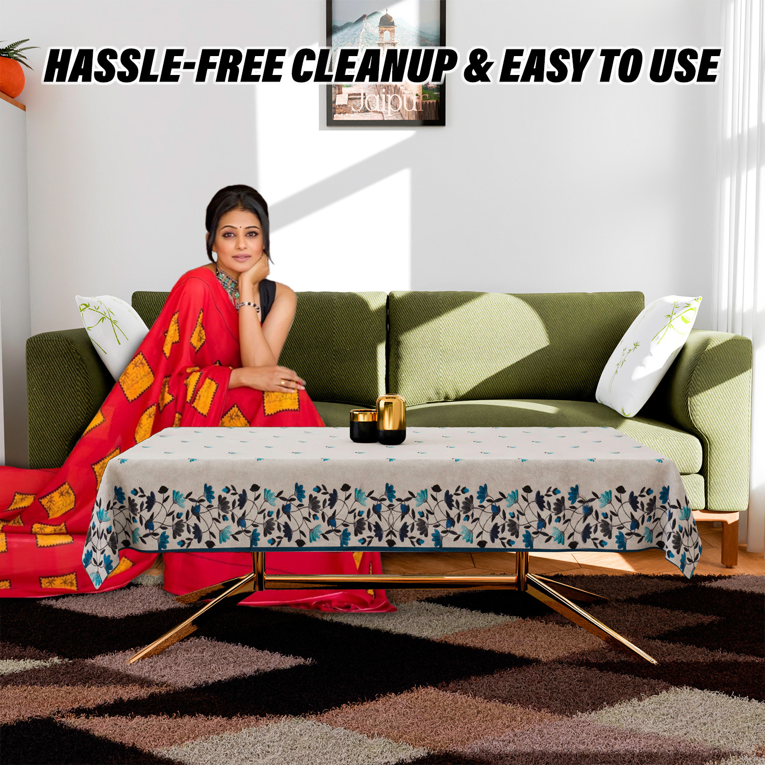 Kuber Industries Center Table Cover  Velvet Sparkle Table Cover  Blue Digital Leaf Table Cover  Reusable Cloth Cover for Table Top  Table Protector Cover  40x60 Inch  Gray