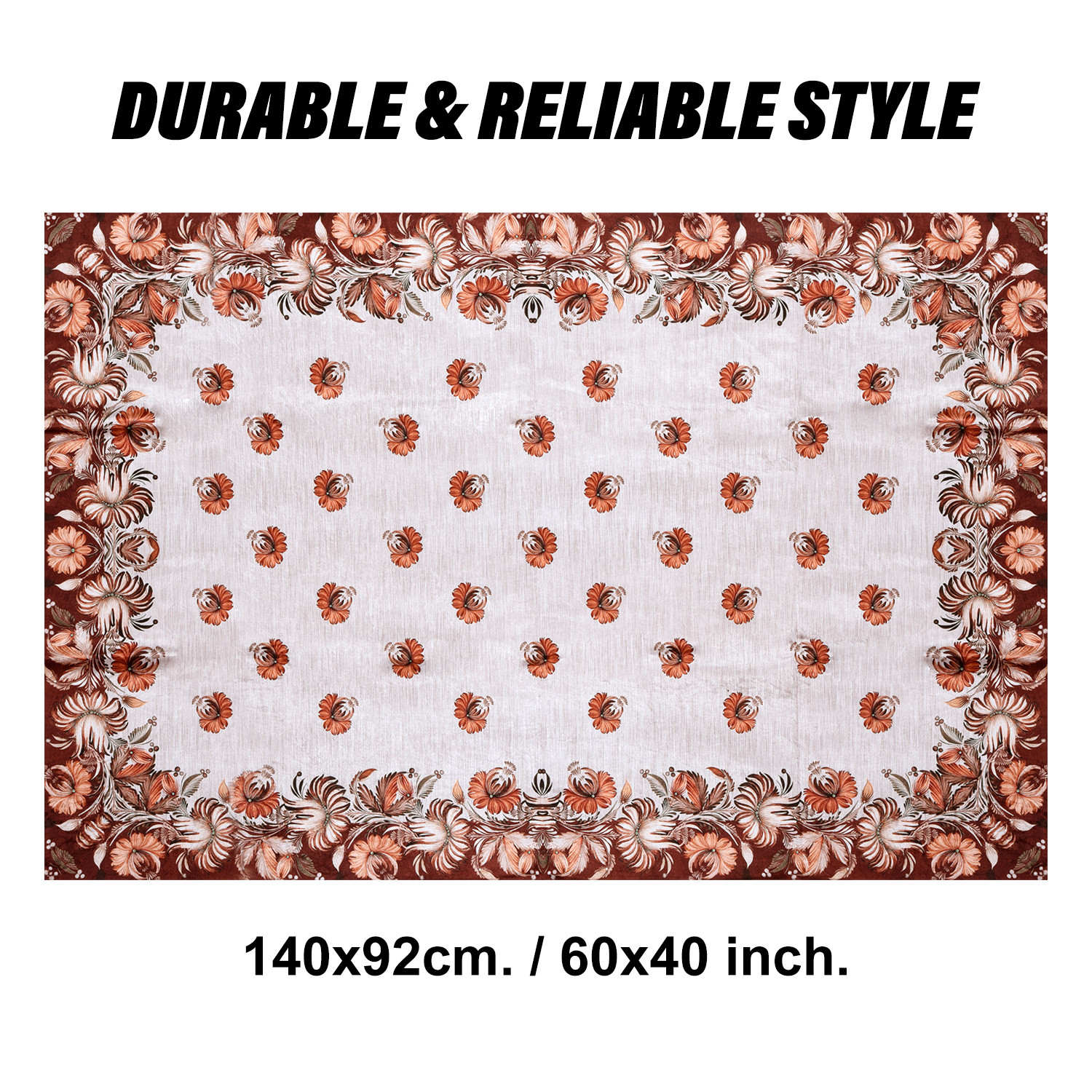Kuber Industries Center Table Cover | Velvet Sparkle Table Cover | Brown Digital Flower Table Cover | Reusable Cloth Cover for Table Top | Table Protector Cover | 40x60 Inch | Cream