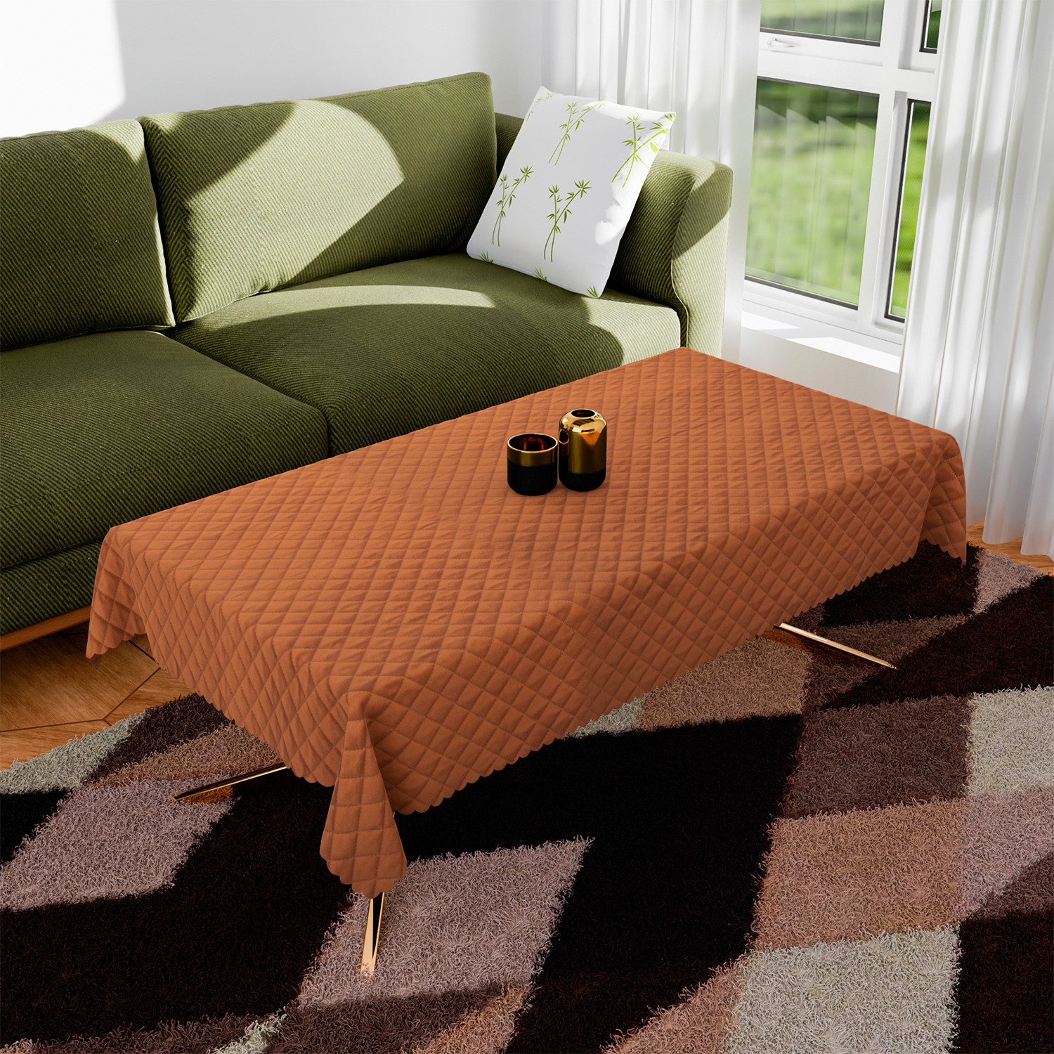 Kuber Industries Center Table Cover | Velvet Table Cover | Quilted Center Table Cover | Reusable Cloth Cover for Table Top | Table Protector Cover | 40x60 Inch | Brown