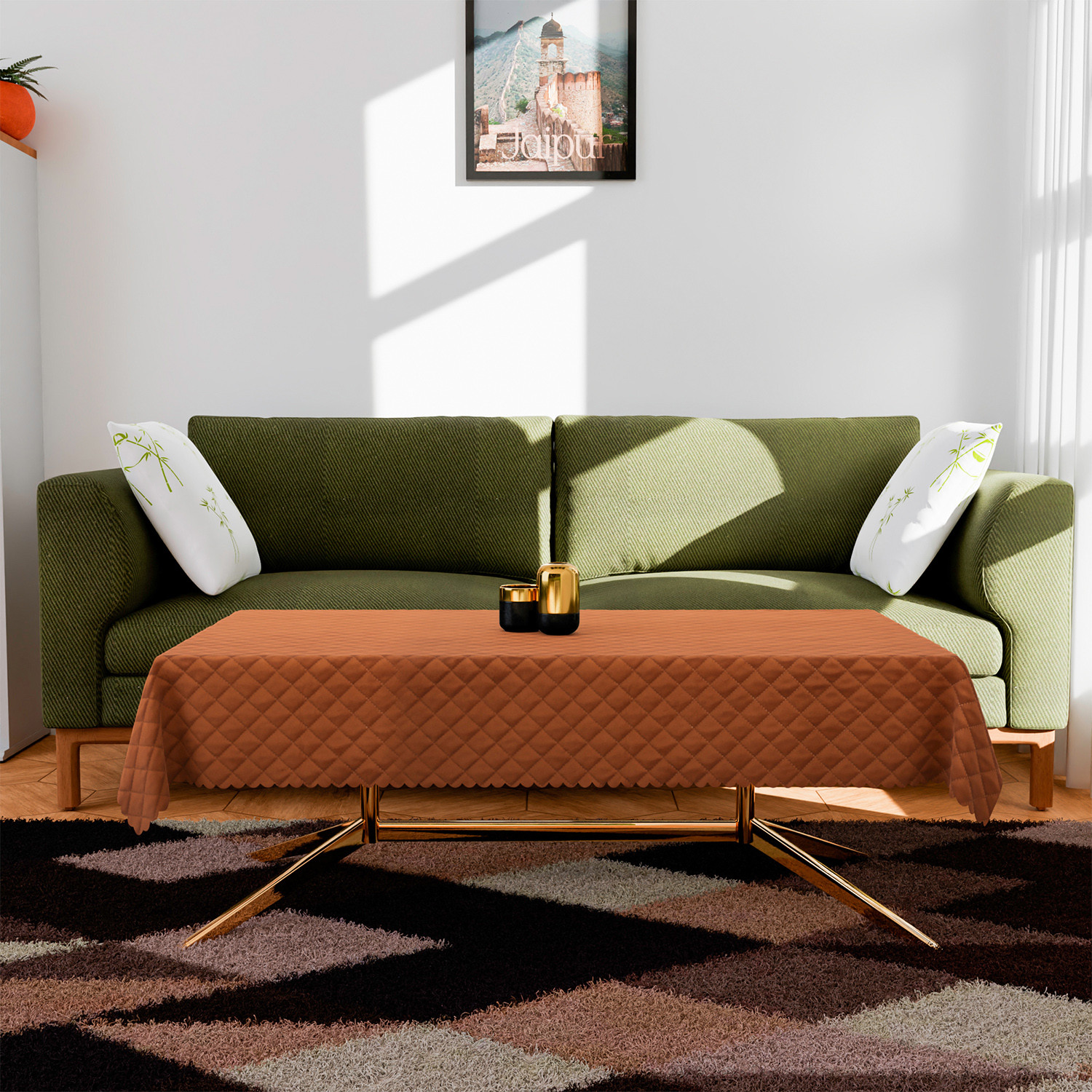 Kuber Industries Center Table Cover | Velvet Table Cover | Quilted Center Table Cover | Reusable Cloth Cover for Table Top | Table Protector Cover | 40x60 Inch | Brown