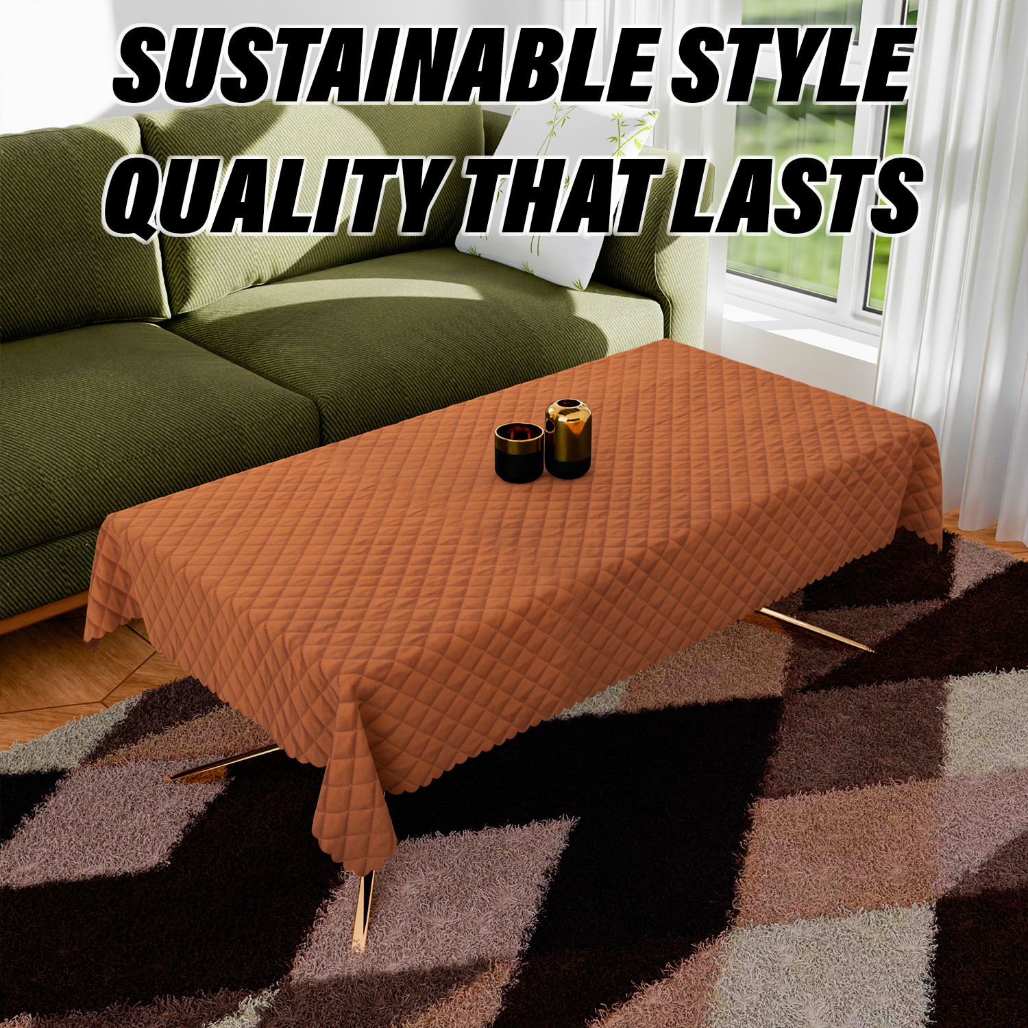 Kuber Industries Center Table Cover | Velvet Table Cover | Quilted Center Table Cover | Reusable Cloth Cover for Table Top | Table Protector Cover | 40x60 Inch | Brown