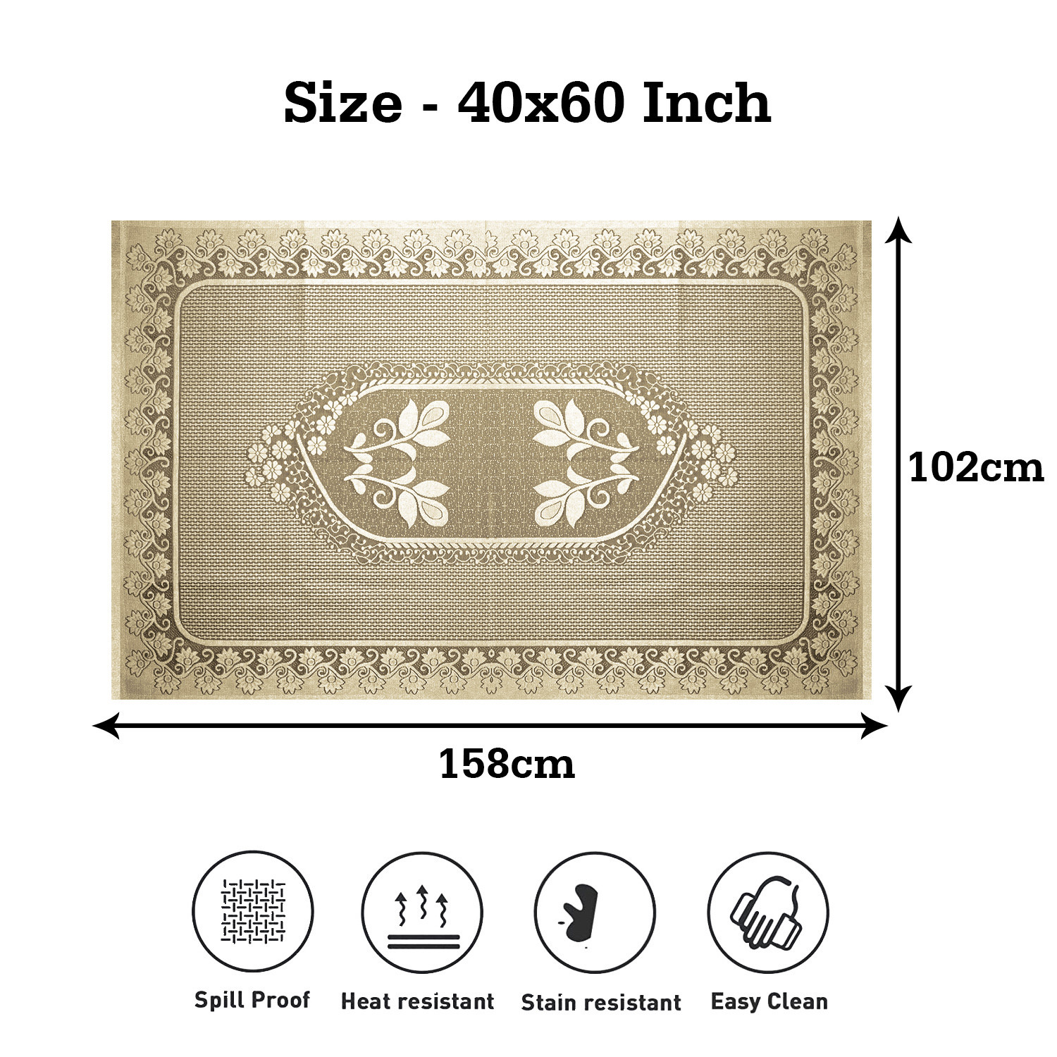 Kuber Industries Center Table Cover|Cotton Luxurious Net Floral S-19 Design|Stain-Resistant & Anti Skid Coffee Table Cover|40x60 Inch (Cream)