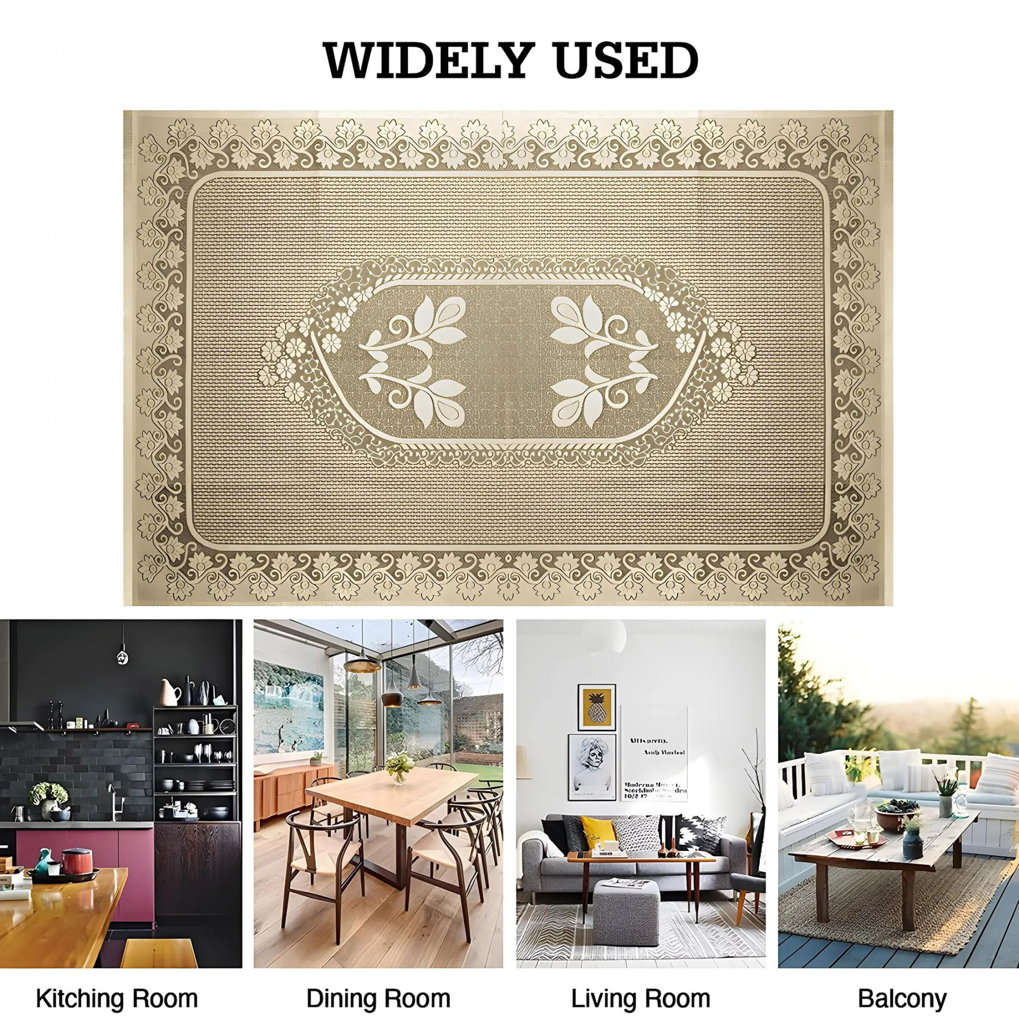 Kuber Industries Center Table CoverCotton Luxurious Net Floral S-19 DesignStain-Resistant  Anti Skid Coffee Table Cover40x60 Inch Cream