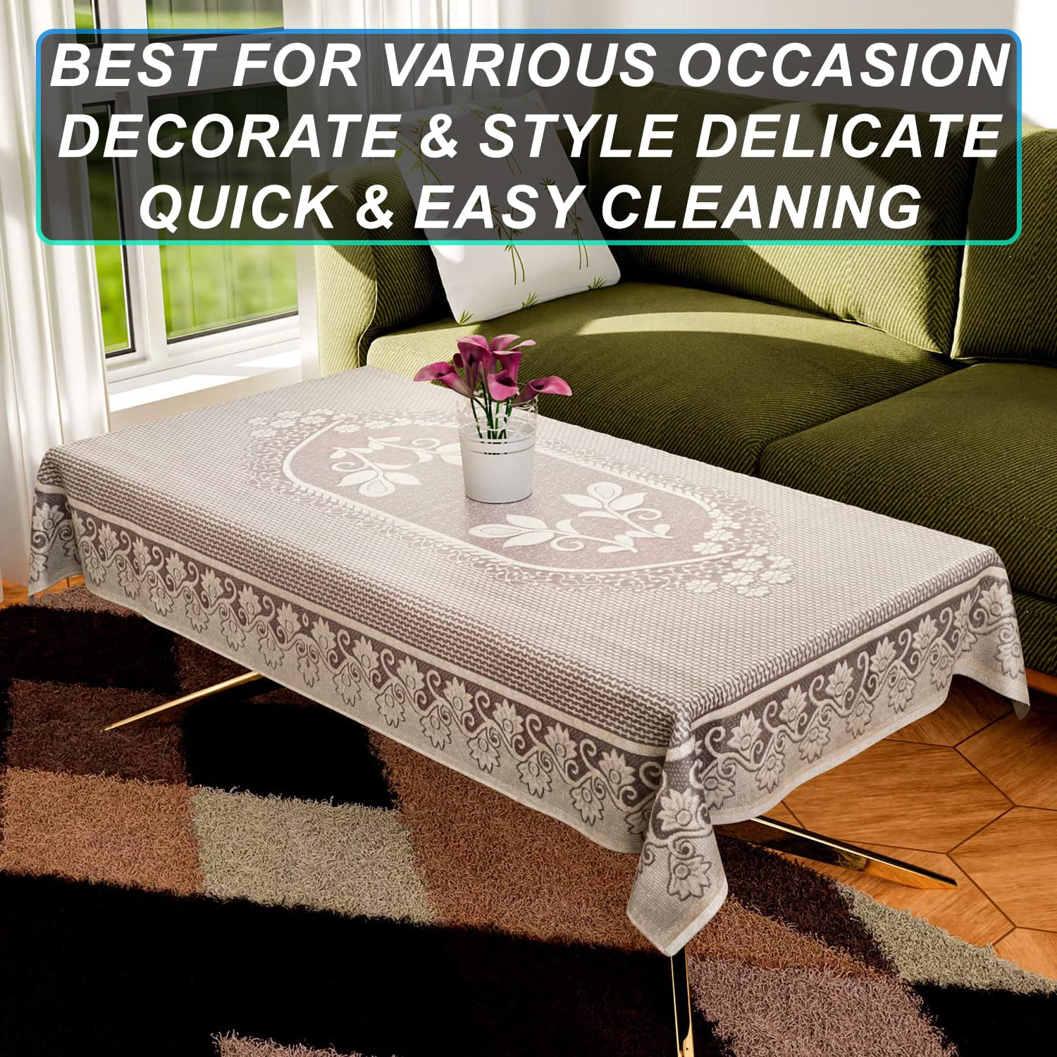 Kuber Industries Center Table CoverCotton Luxurious Net Floral S-19 DesignStain-Resistant  Anti Skid Coffee Table Cover40x60 Inch Maroon