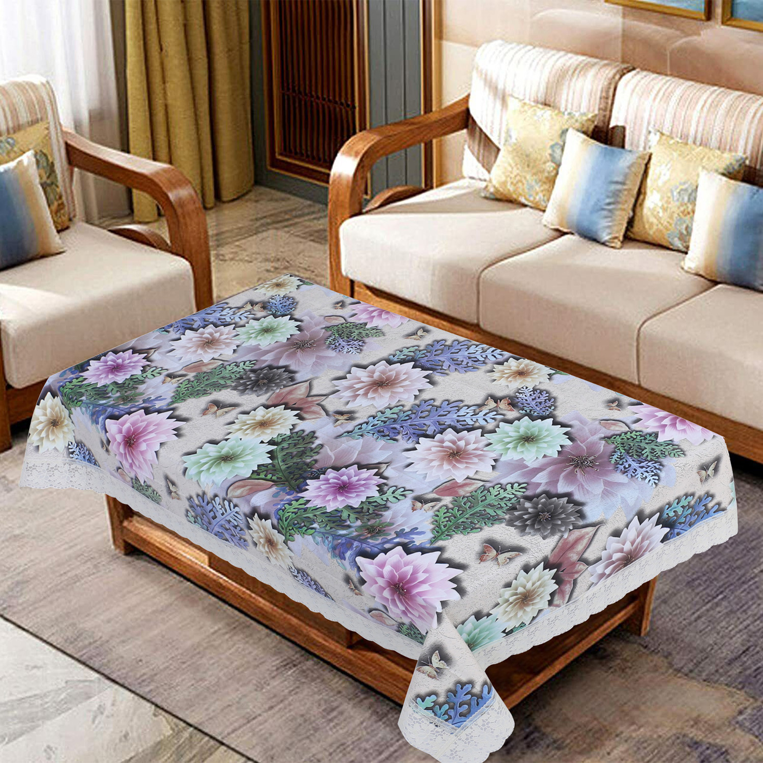 Kuber Industries Center Table Cover|Luxurious Buterfly Pattern PVC Tablecloth|Slip Resistant Protector Table Top Cover With Seamlace Border, 40x60 Inch (Brown)