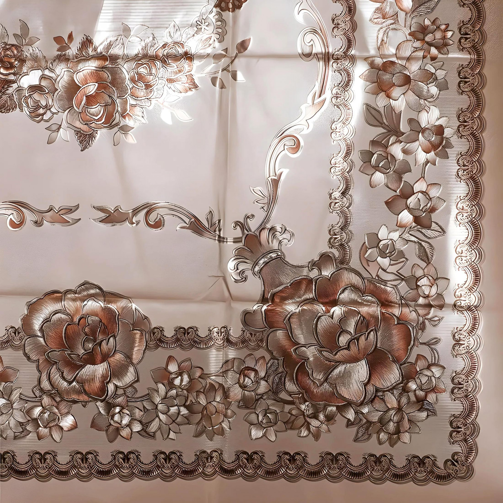 Kuber Industries Center Table CoverLuxurious Floral Pattern PVC TableclothSlip Resistant Protector Table Top Cover 40x60 Inch Golden