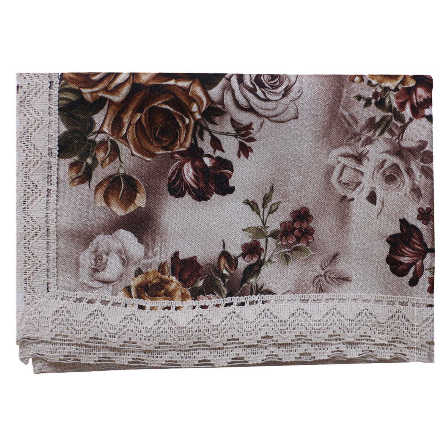 Kuber Industries Center Table Cover|Luxurious Gold Rose Pattern Faux Silk Tablecloth|Slip Resistant Protector Table Top Cover With Jutelace Border, 40x60 Inch (Gold)
