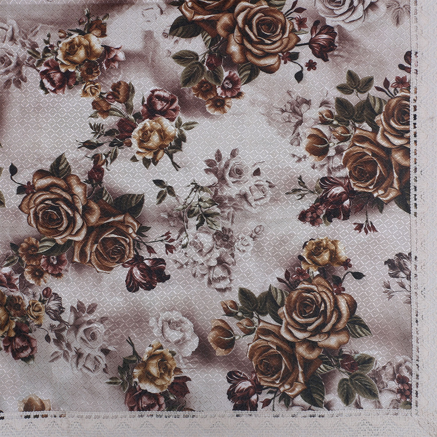 Kuber Industries Center Table Cover|Luxurious Gold Rose Pattern Faux Silk Tablecloth|Slip Resistant Protector Table Top Cover With Jutelace Border, 40x60 Inch (Gold)