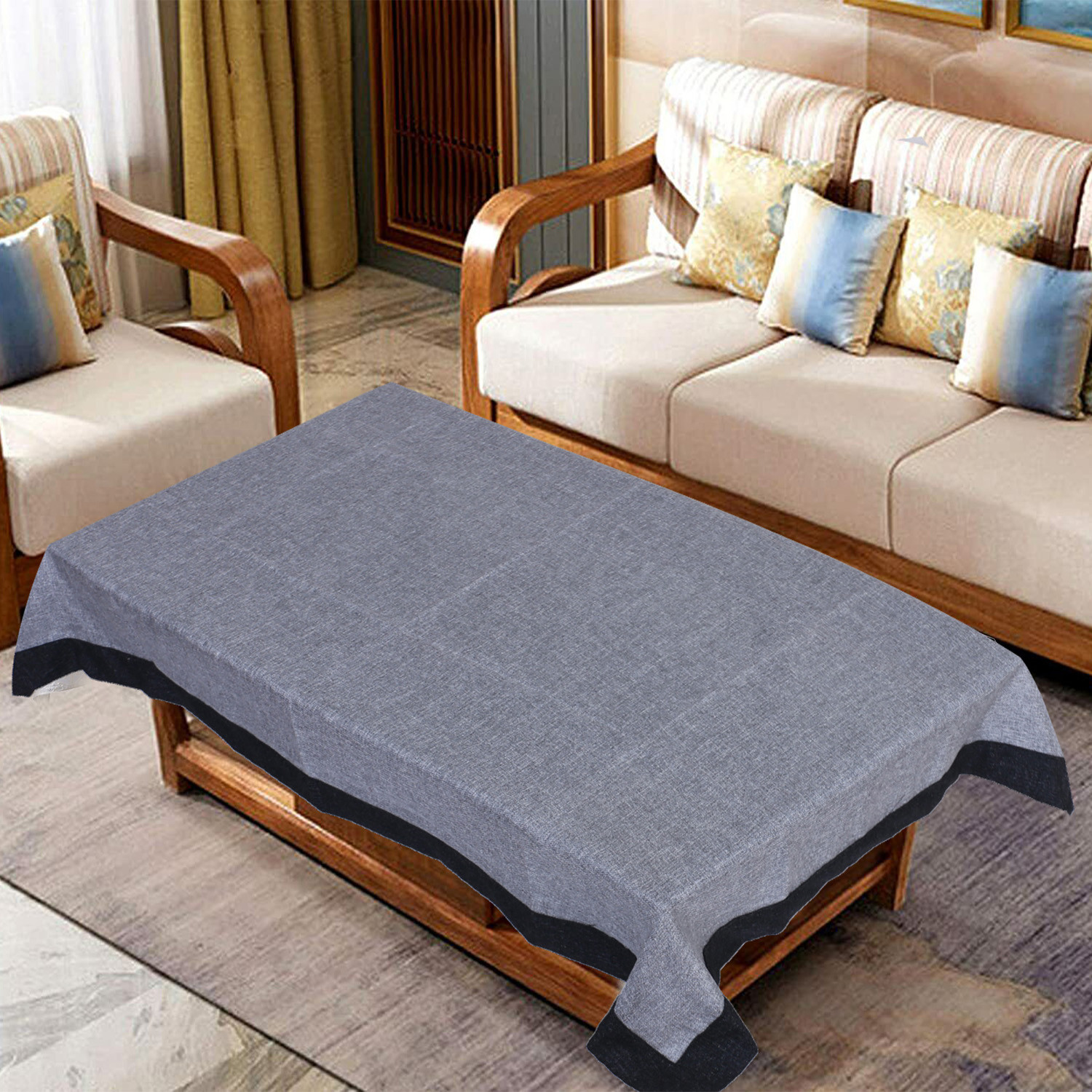 Kuber Industries Center Table Cover|Luxurious Jute Tablecloth|Slip Resistant Protector Table Top Cover With Jutelace Border, 40x60 Inch (Gray)