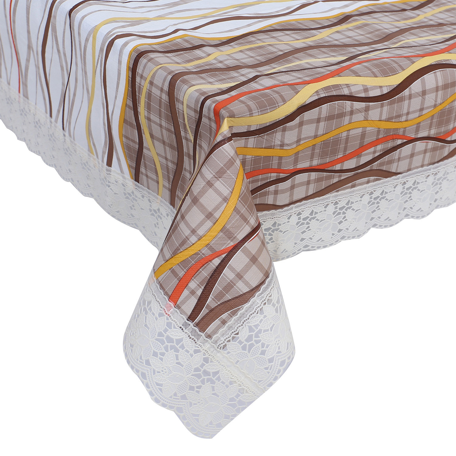 Kuber Industries Center Table Cover|Luxurious Line Pattern PVC Tablecloth|Slip Resistant Protector Table Top Cover With Seamlace Border, 40x60 Inch (Multicolor)