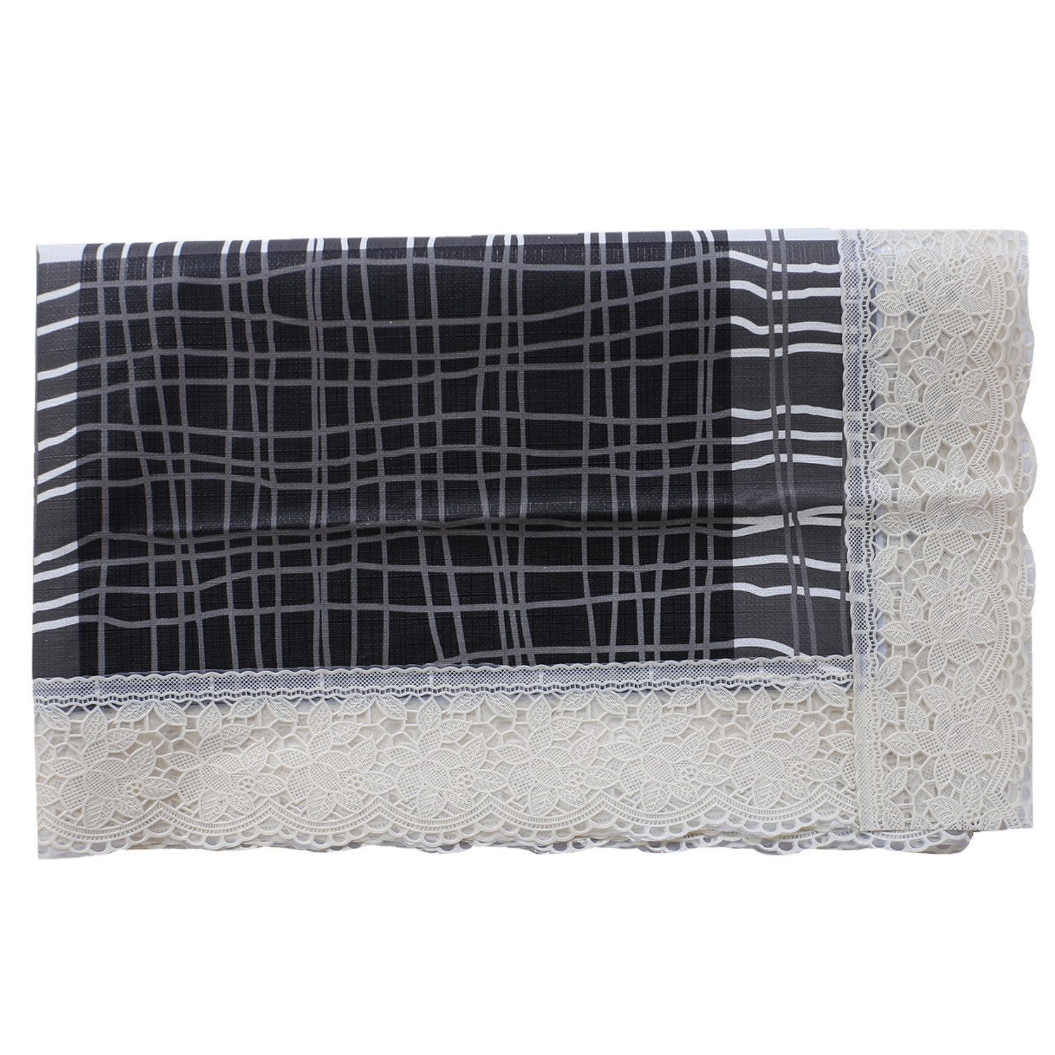 Kuber Industries Center Table Cover|Luxurious Lines Pattern PVC Tablecloth|Slip Resistant Protector Table Top Cover With Seamlace Border, 40x60 Inch (Gray)
