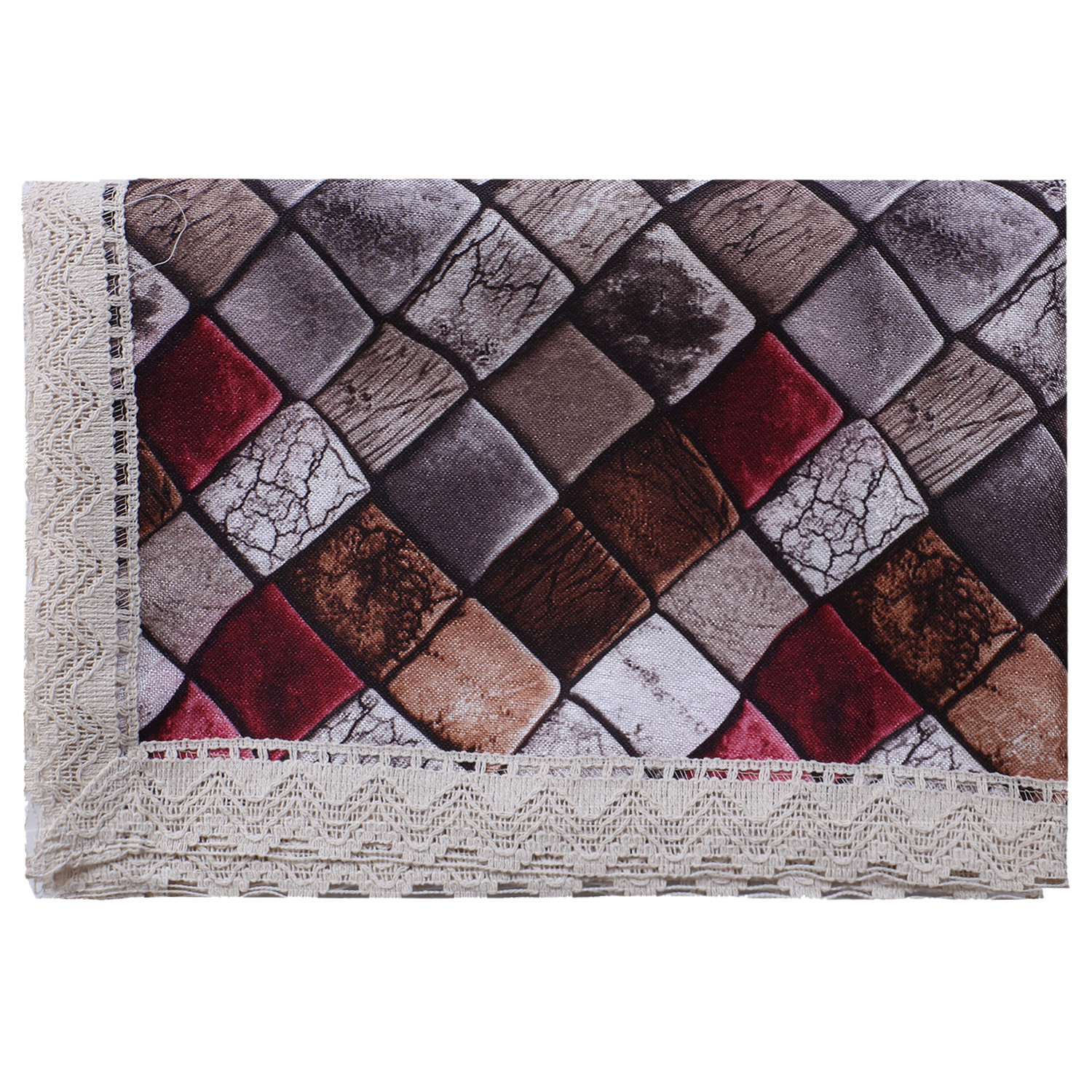Kuber Industries Center Table Cover|Luxurious Mosaic Pattern Faux Silk Tablecloth|Slip Resistant Protector Table Top Cover With Jutelace Border, 40x60 Inch (Multicolor)