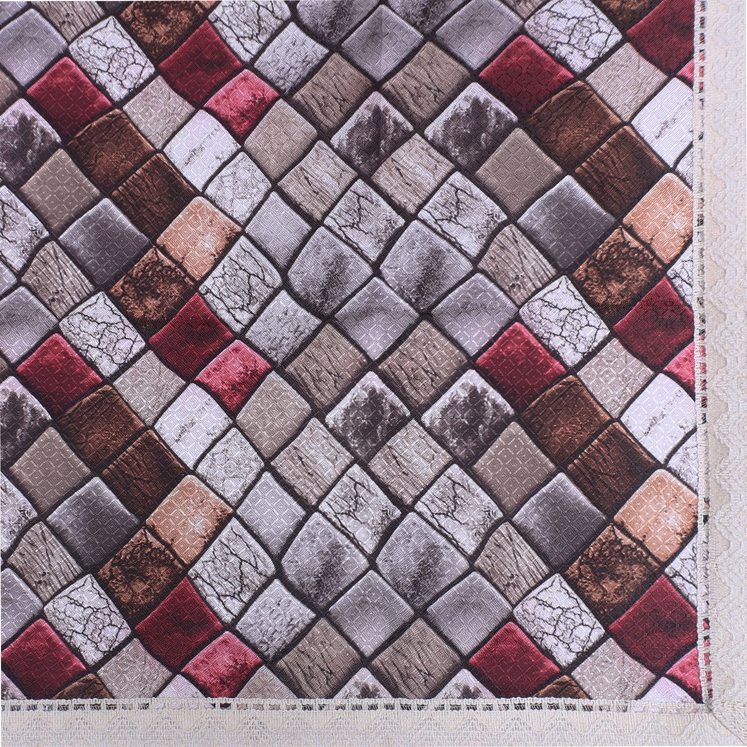 Kuber Industries Center Table Cover|Luxurious Mosaic Pattern Faux Silk Tablecloth|Slip Resistant Protector Table Top Cover With Jutelace Border, 40x60 Inch (Multicolor)