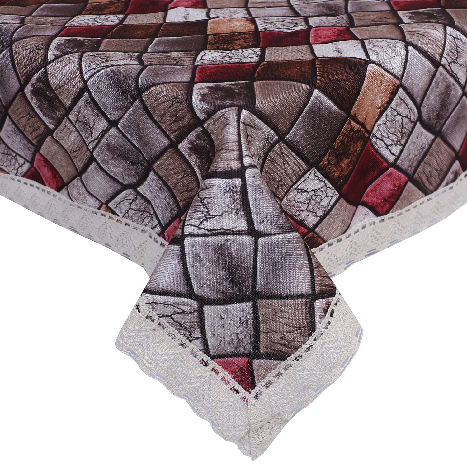 Kuber Industries Center Table Cover|Luxurious Mosaic Pattern Faux Silk Tablecloth|Slip Resistant Protector Table Top Cover With Jutelace Border, 40x60 Inch (Multicolor)