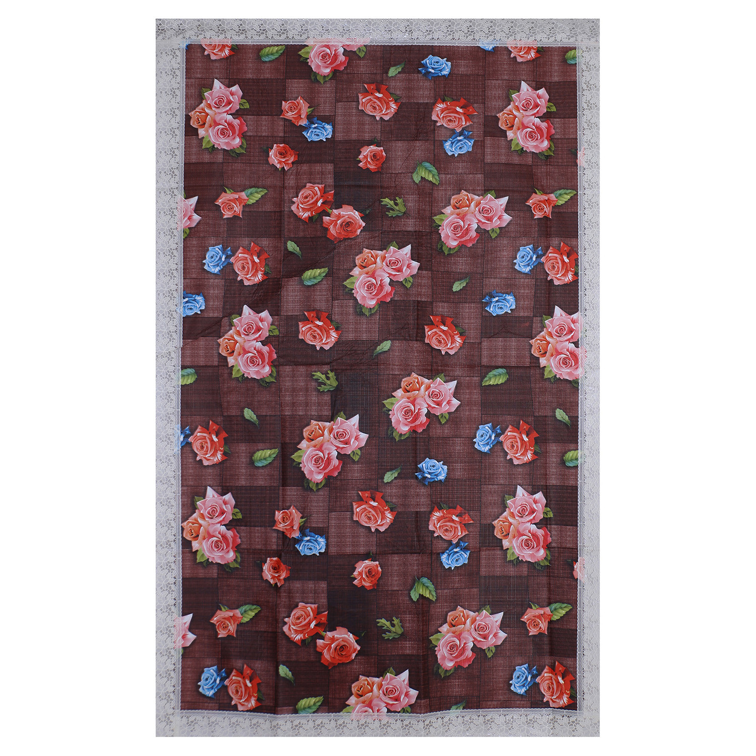 Kuber Industries Center Table Cover|Luxurious Rose Floral Pattern PVC Tablecloth|Slip Resistant Protector Table Top Cover With Seamlace Border, 40x60 Inch (Maroon)
